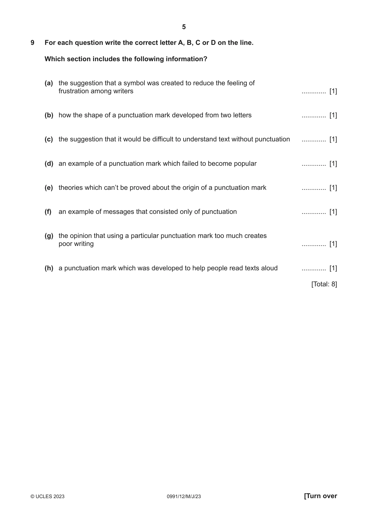 Cambridge IGCSE English - Second Language (9-1) 0991 2023 May/June Paper 1 · Variant 2 question paper, page 5 of 16