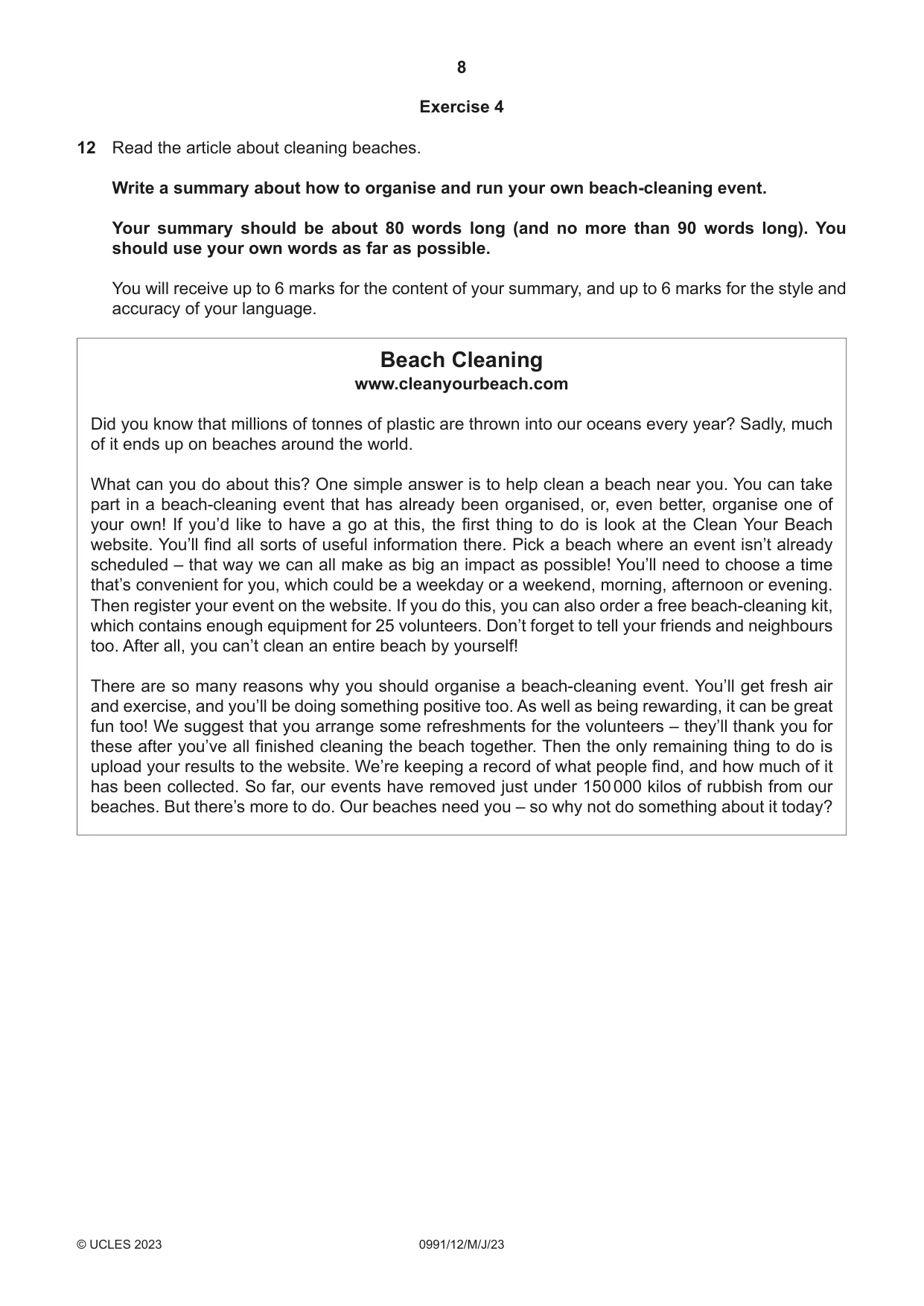 Cambridge IGCSE English - Second Language (9-1) 0991 2023 May/June Paper 1 · Variant 2 question paper, page 8 of 16