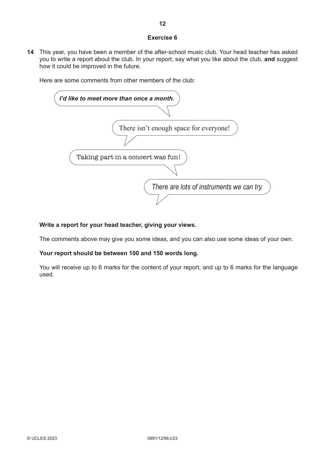 Cambridge IGCSE English - Second Language (9-1) 0991 2023 May/June Paper 1 · Variant 2 question paper, page 12 of 16