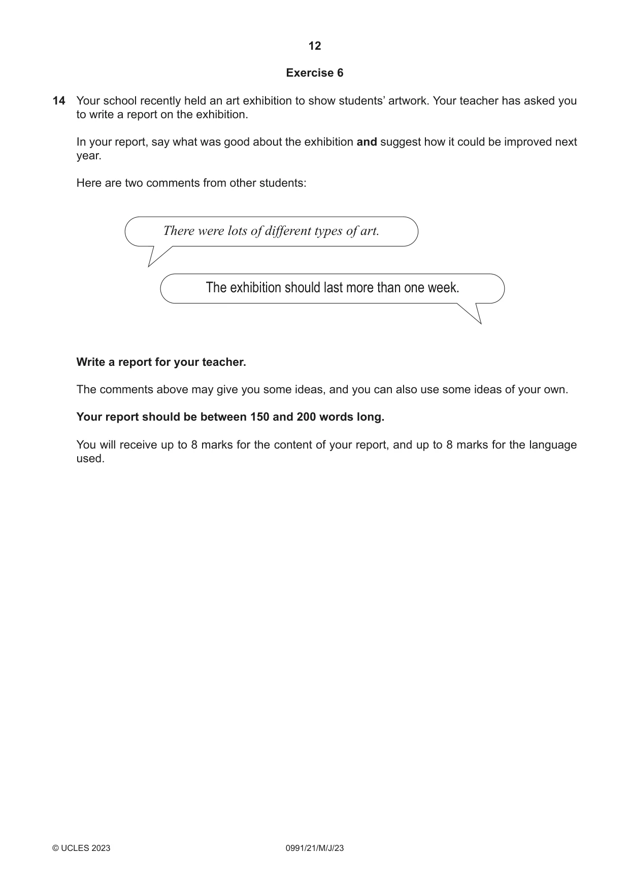 Cambridge IGCSE English - Second Language (9-1) 0991 2023 May/June Paper 2 · Variant 1 question paper, page 12 of 16