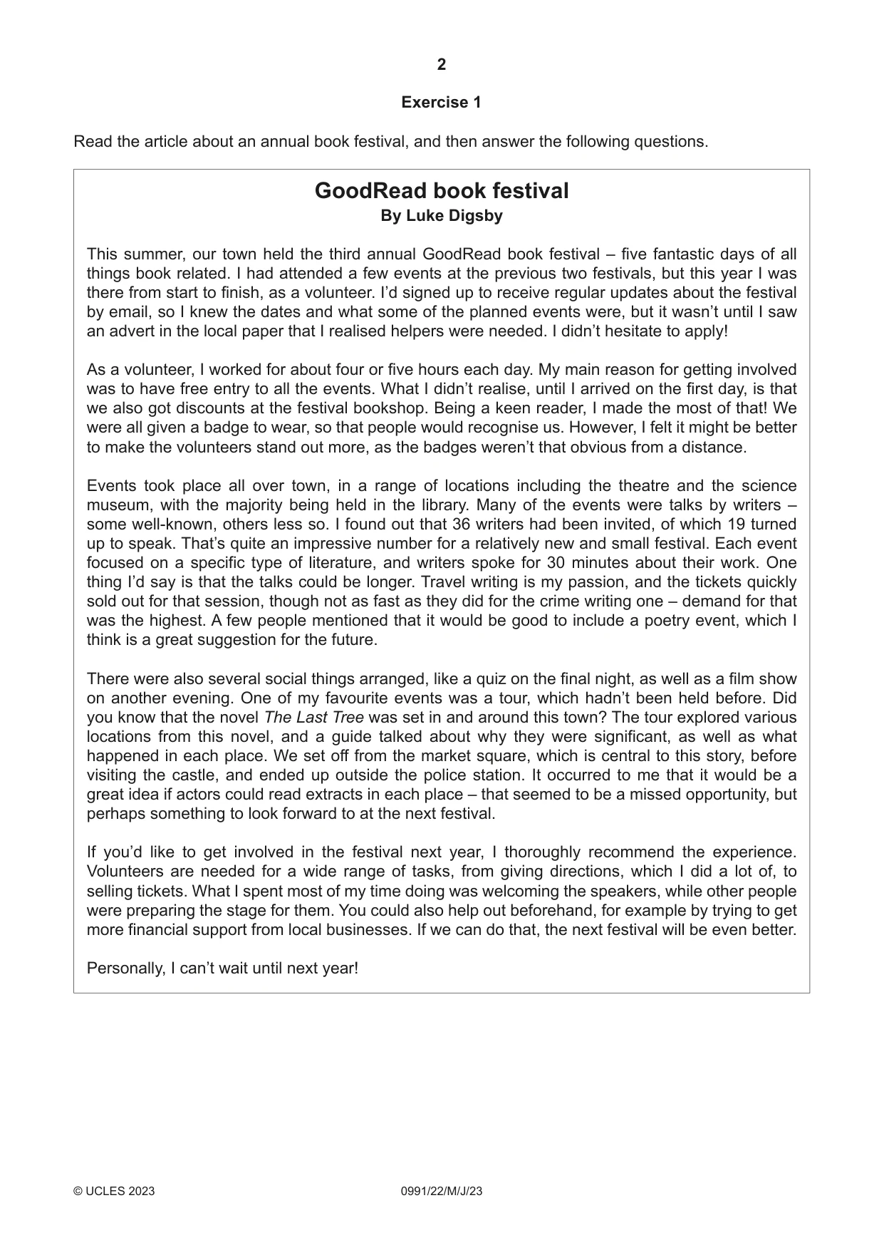 Cambridge IGCSE English - Second Language (9-1) 0991 2023 May/June Paper 2 · Variant 2 question paper, page 2 of 16