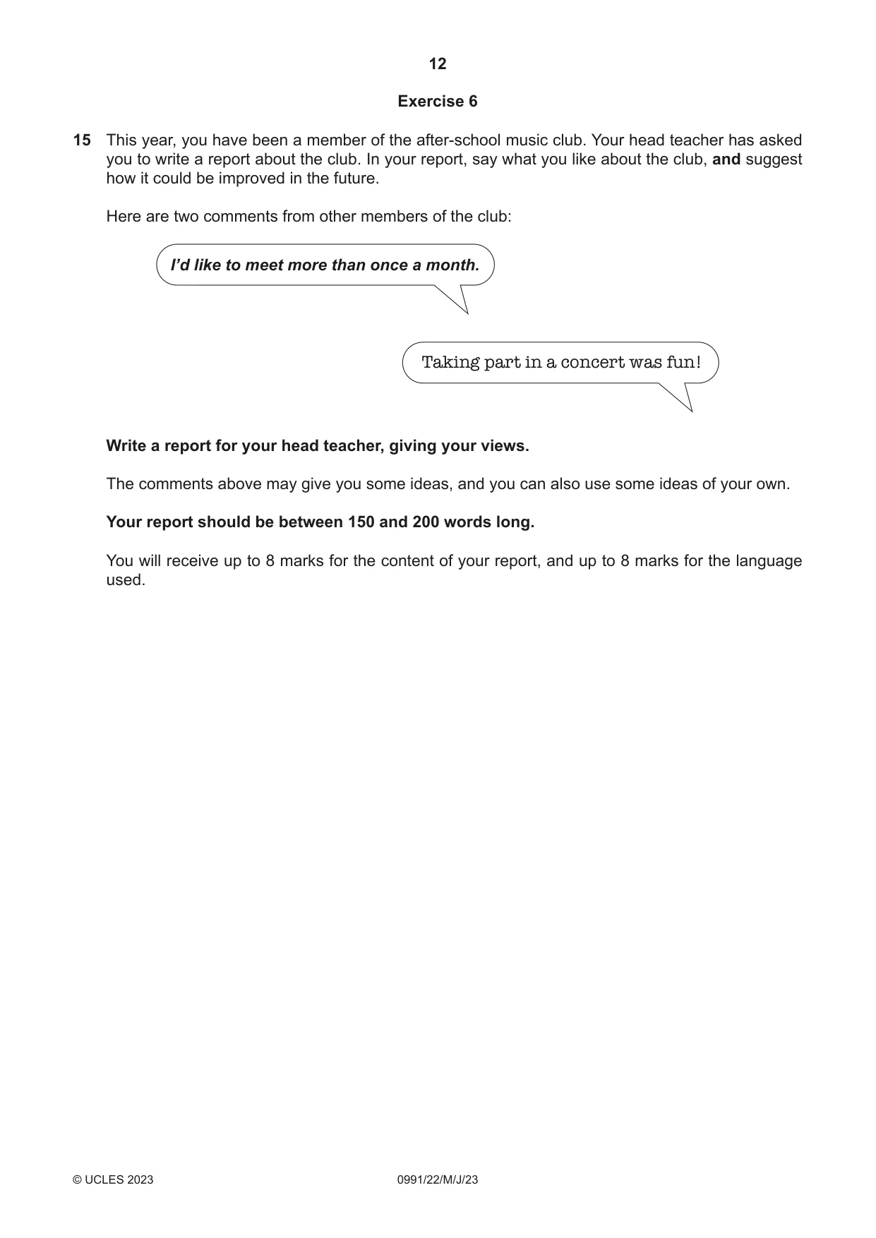 Cambridge IGCSE English - Second Language (9-1) 0991 2023 May/June Paper 2 · Variant 2 question paper, page 12 of 16