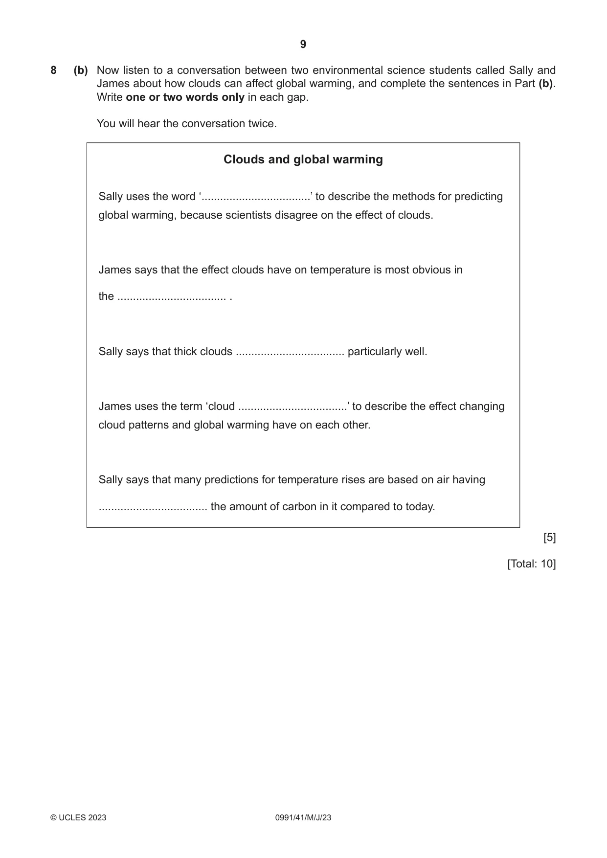 Cambridge IGCSE English - Second Language (9-1) 0991 2023 May/June Paper 4 · Variant 1 question paper, page 9 of 12