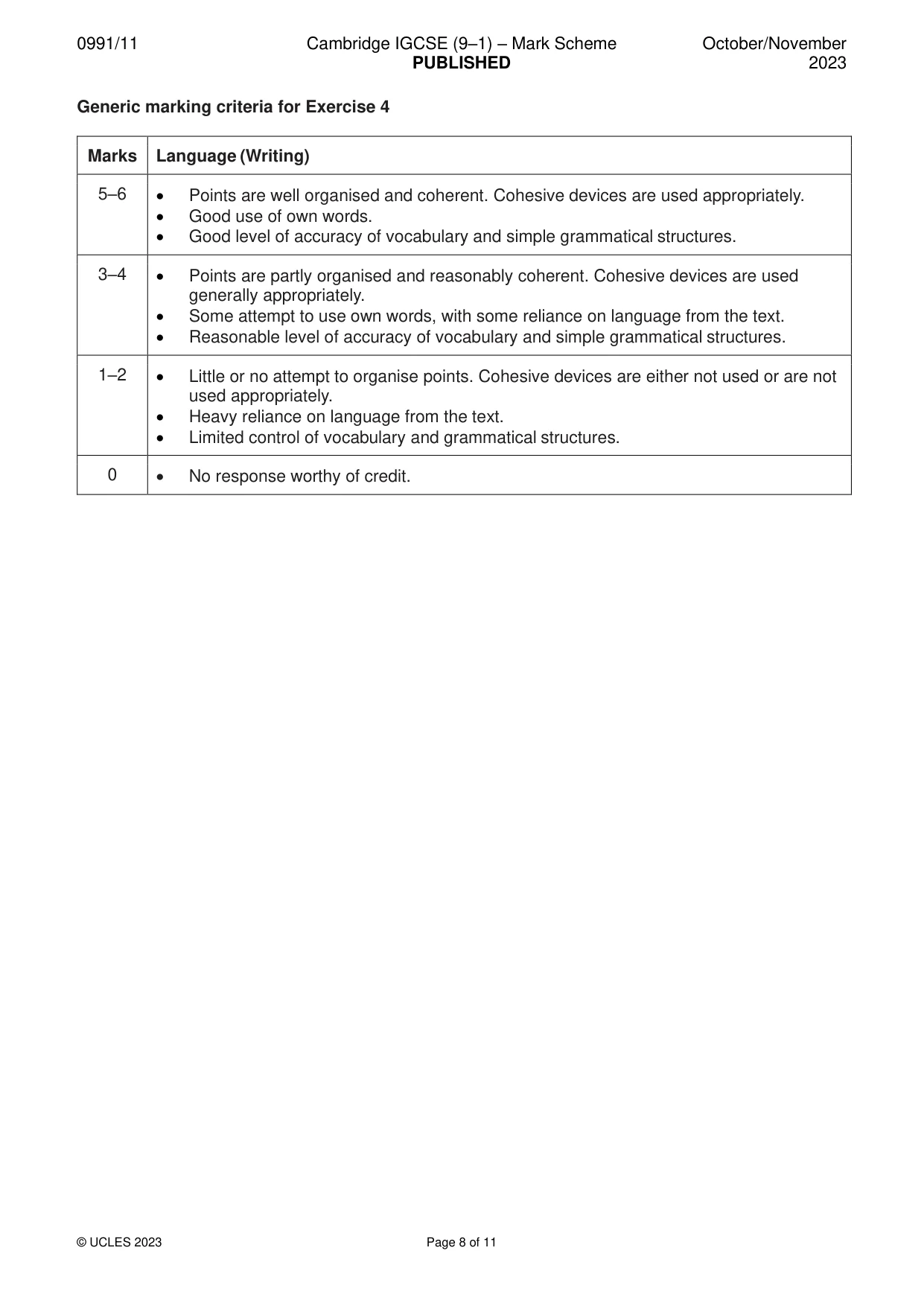 Mark scheme, page 8 of 11
