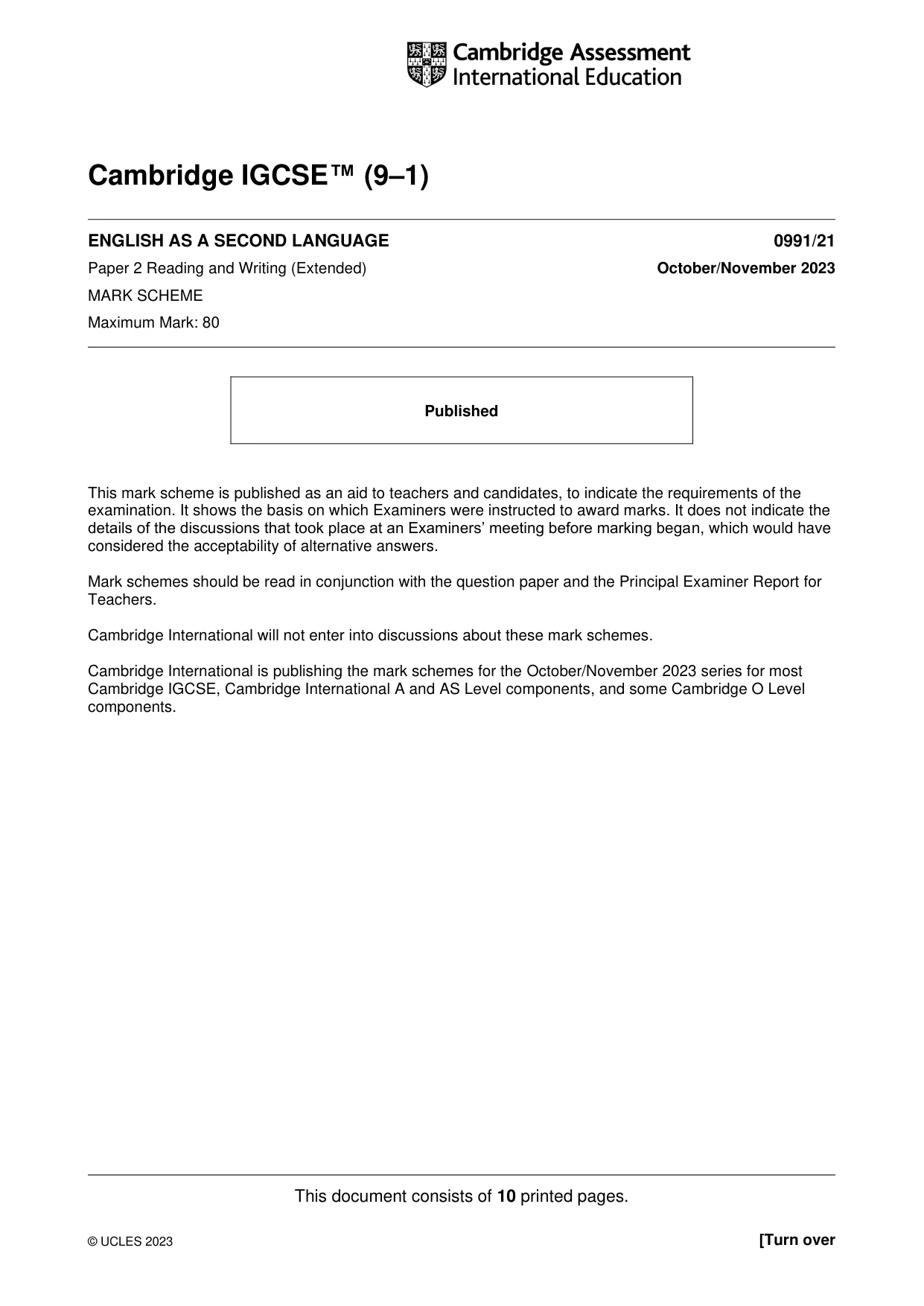 Mark scheme, page 1 of 10