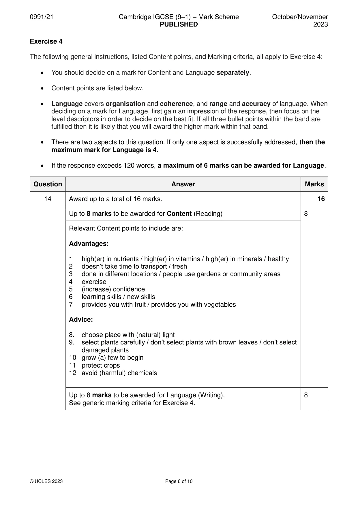 Mark scheme, page 6 of 10