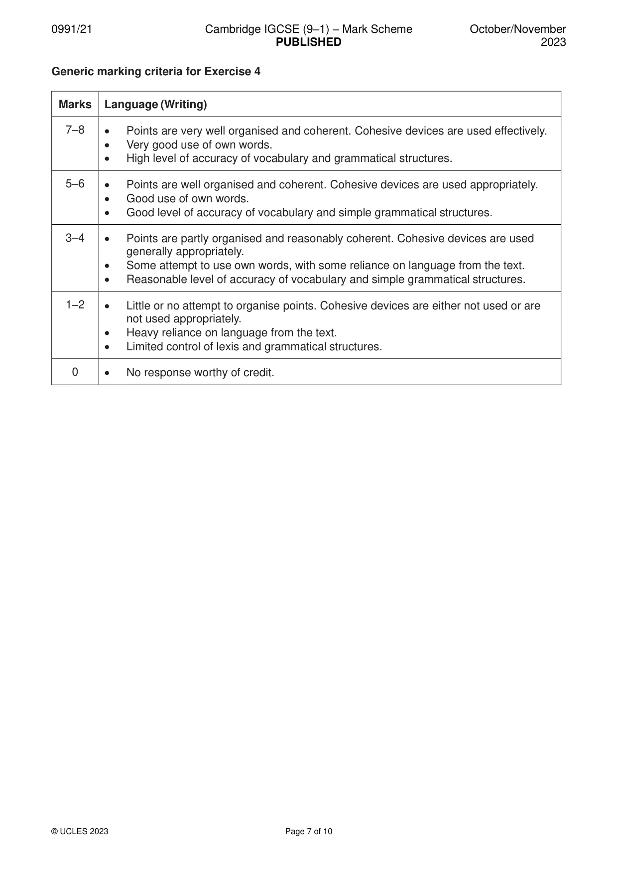 Mark scheme, page 7 of 10
