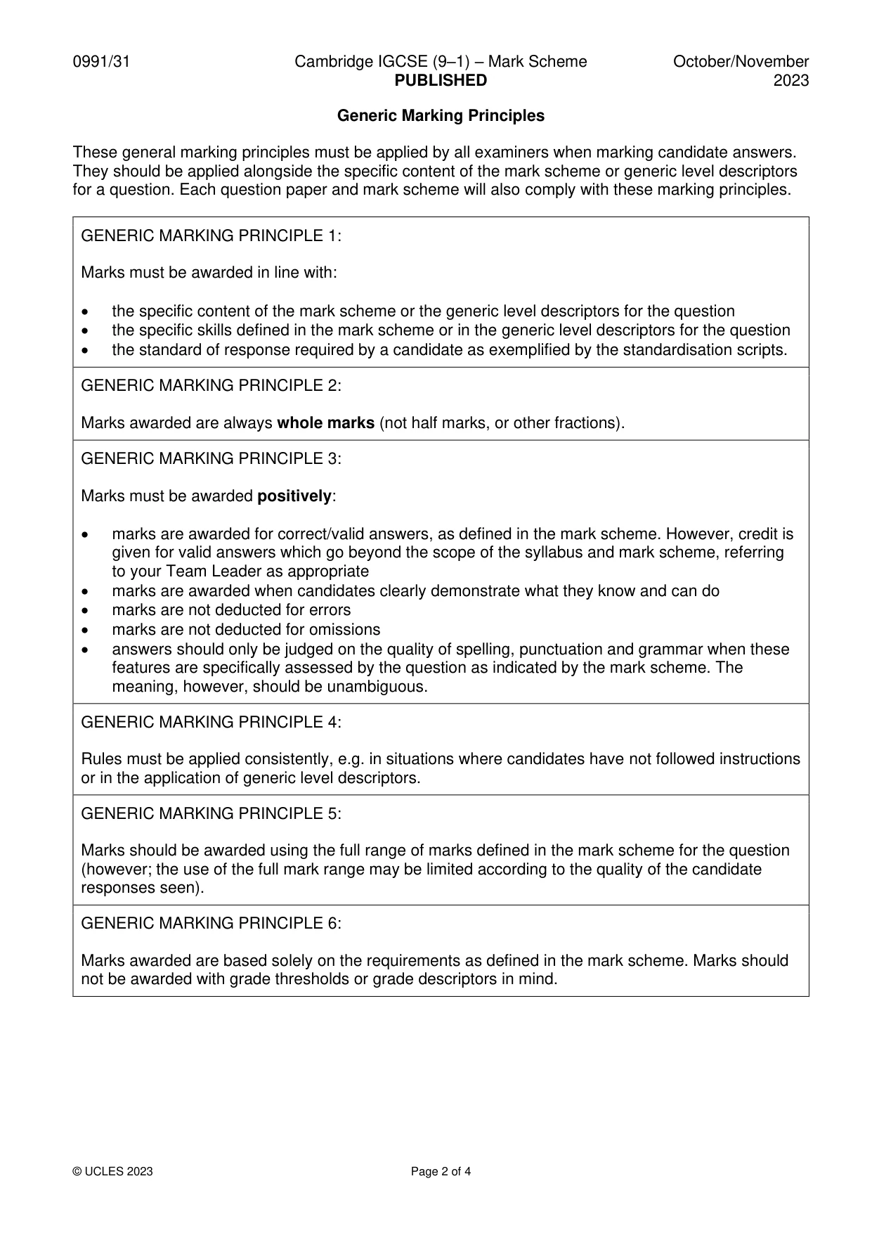 Mark scheme, page 2 of 4
