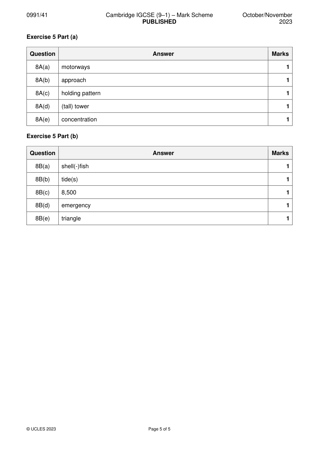 Mark scheme, page 5 of 5