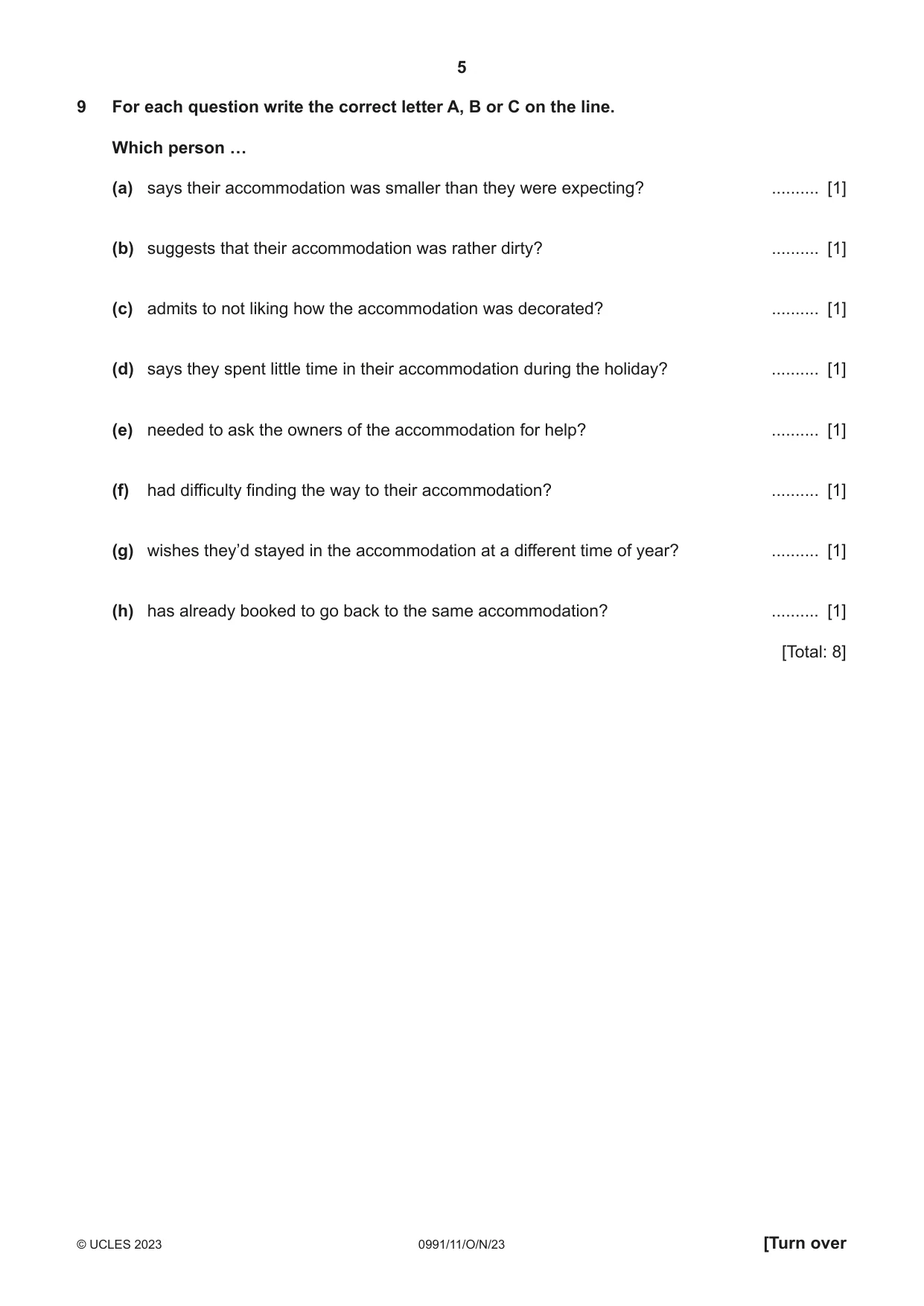Cambridge IGCSE English - Second Language (9-1) 0991 2023 Oct/Nov Paper 1 · Variant 1 question paper, page 5 of 16