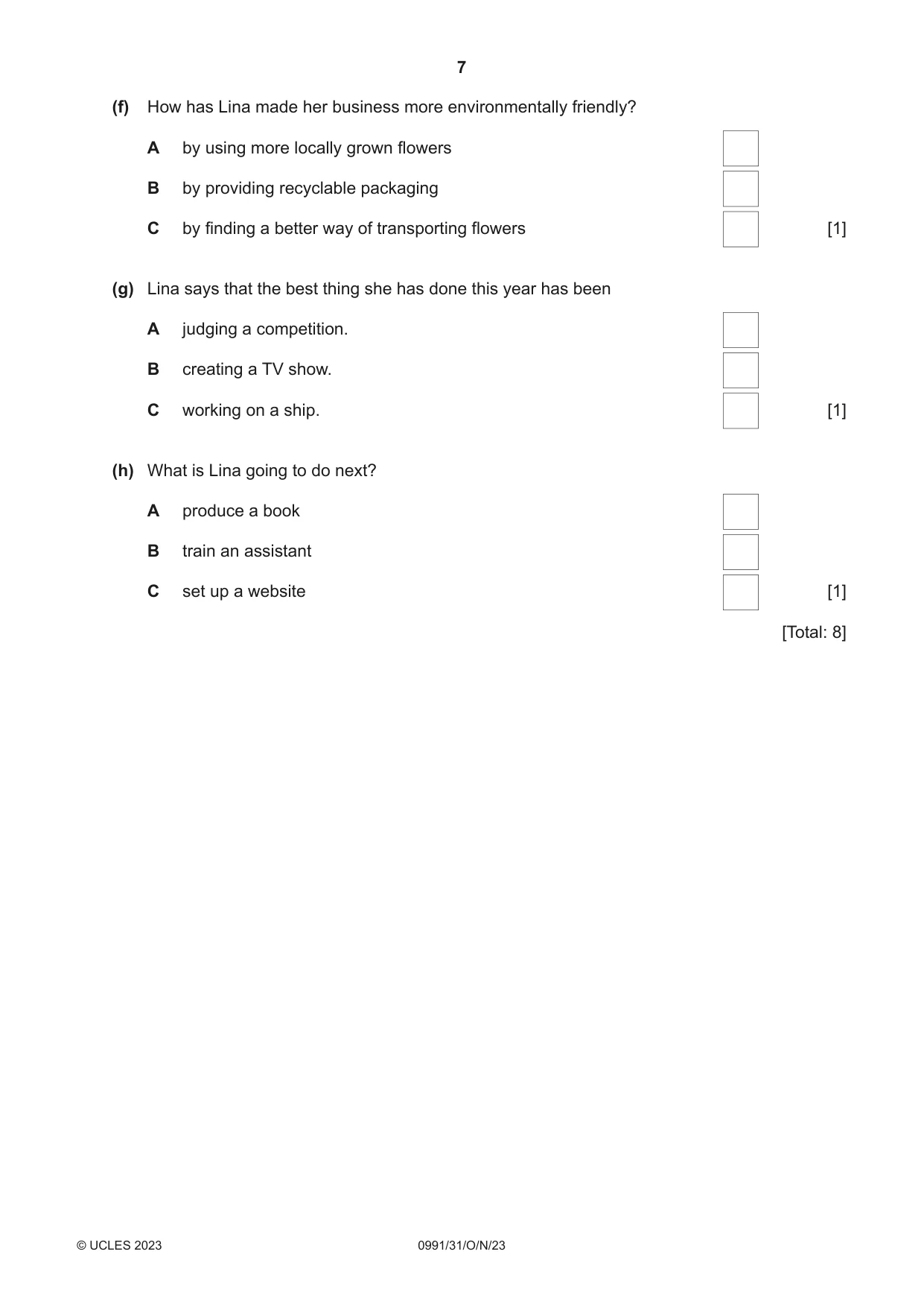 Cambridge IGCSE English - Second Language (9-1) 0991 2023 Oct/Nov Paper 3 · Variant 1 question paper, page 7 of 8