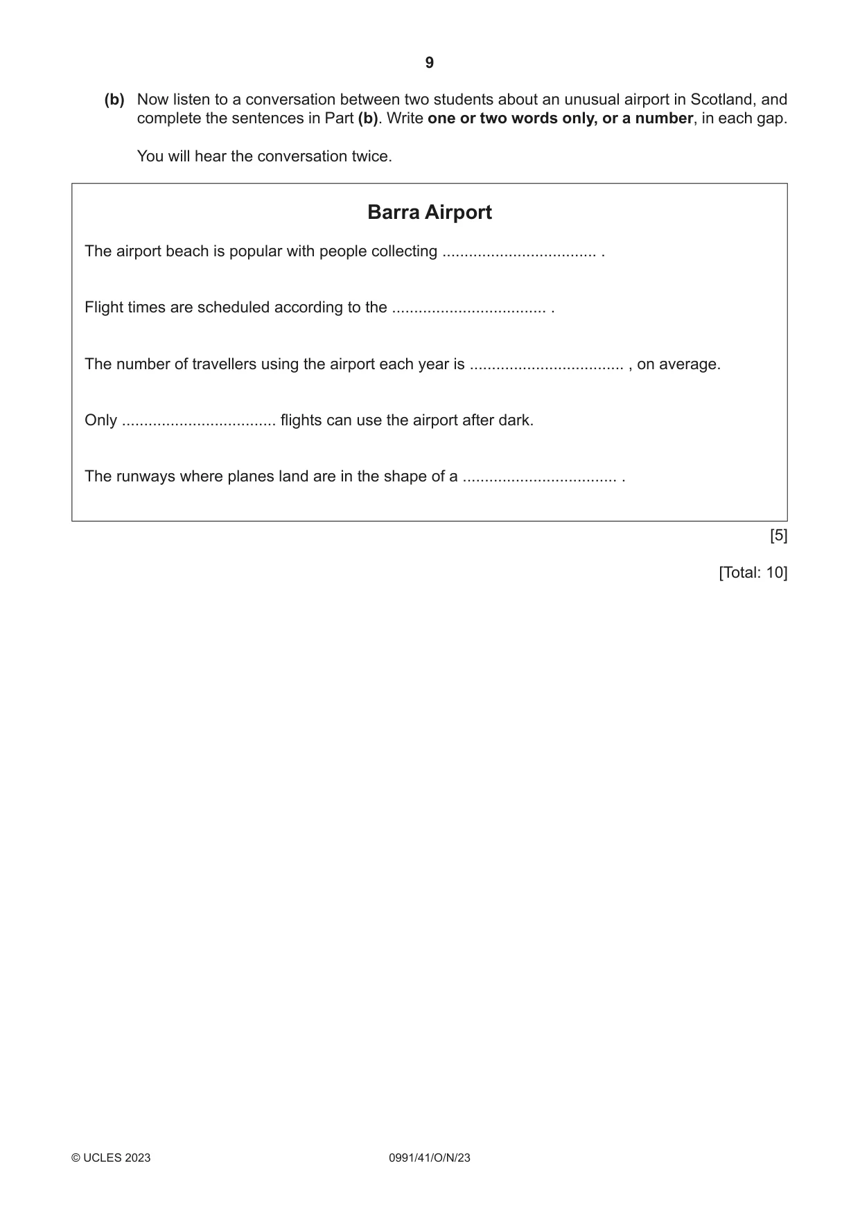 Cambridge IGCSE English - Second Language (9-1) 0991 2023 Oct/Nov Paper 4 · Variant 1 question paper, page 9 of 12