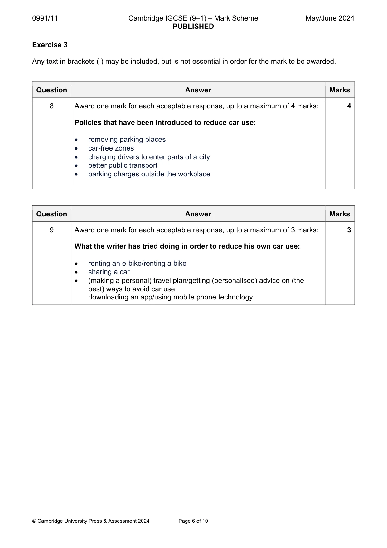 Mark scheme, page 6 of 10