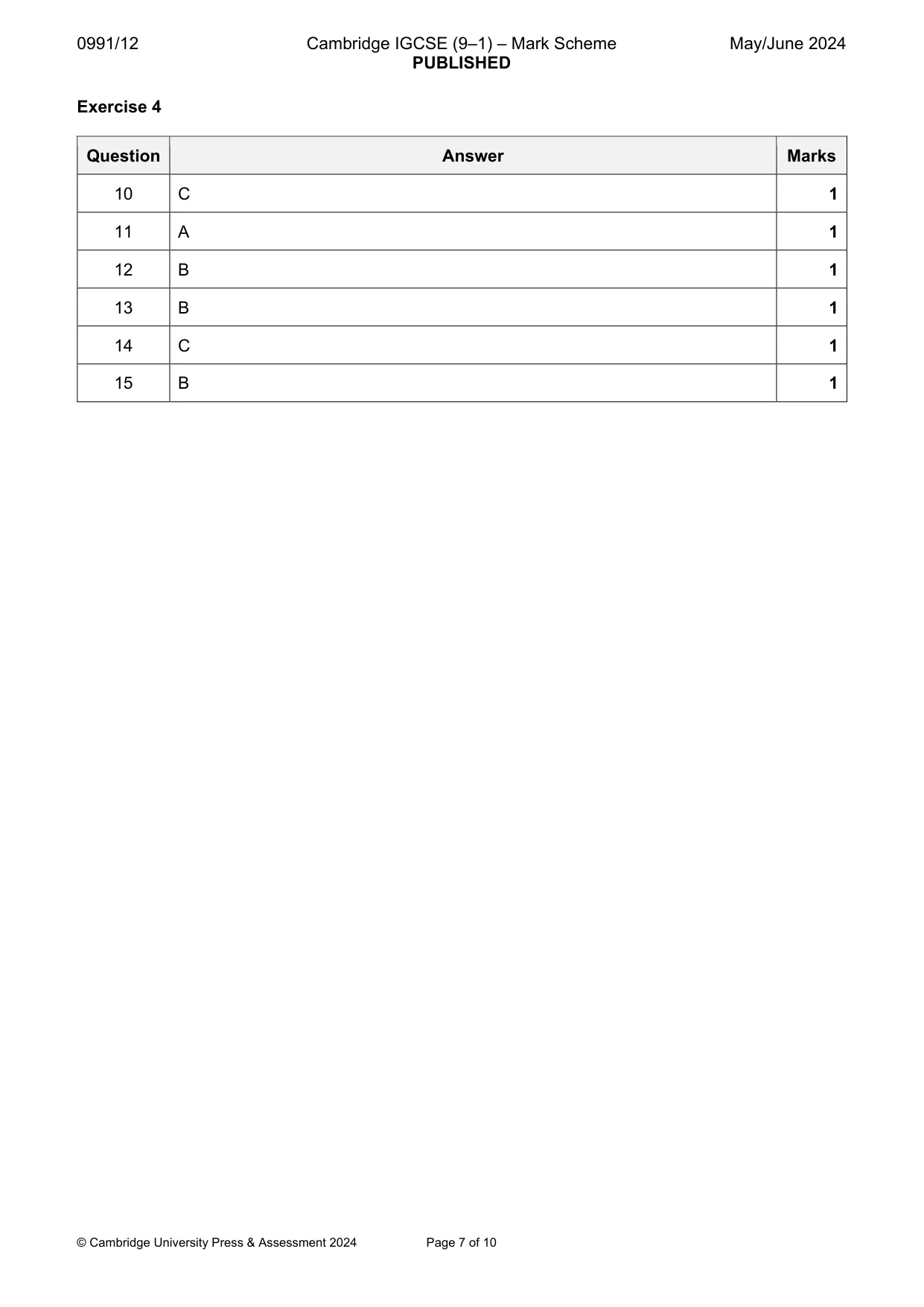 Mark scheme, page 7 of 10