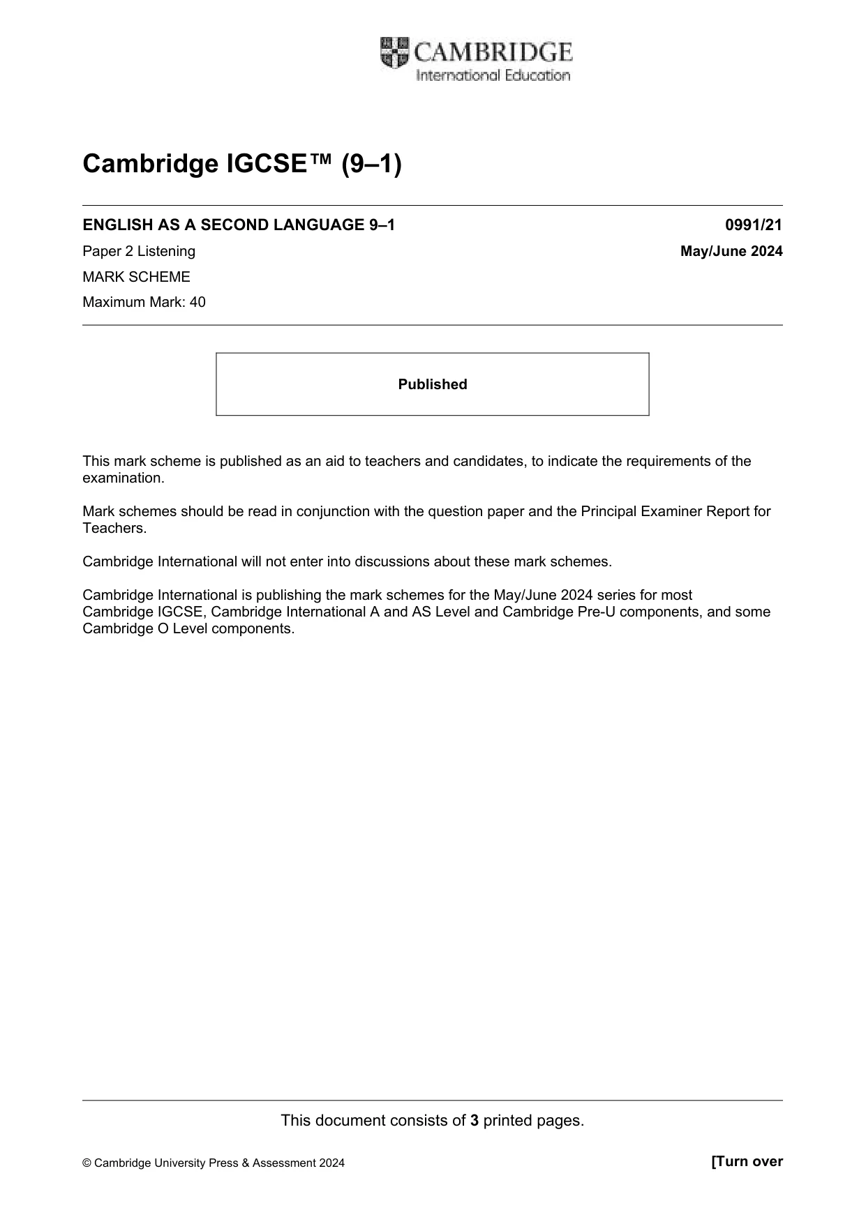 Mark scheme, page 1 of 3