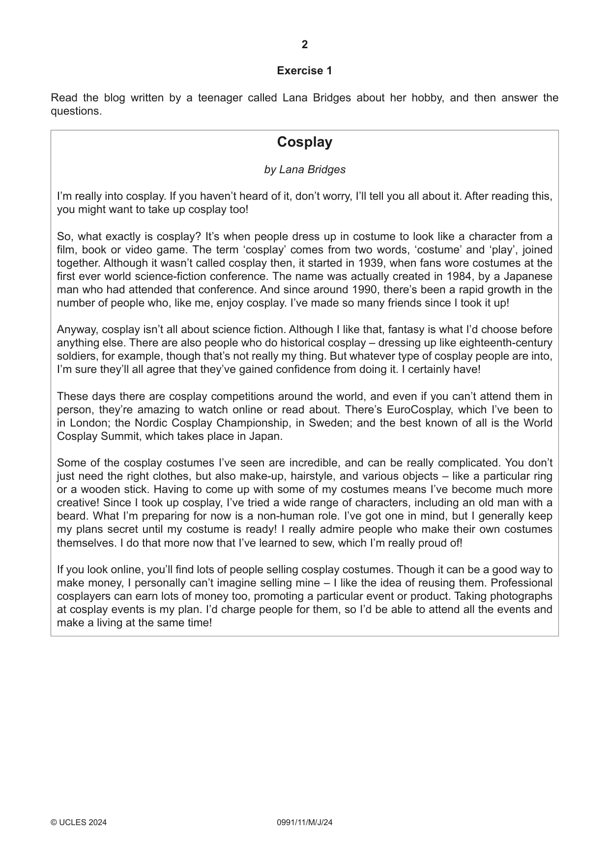 Cambridge IGCSE English - Second Language (9-1) 0991 2024 May/June Paper 1 · Variant 1 question paper, page 2 of 16