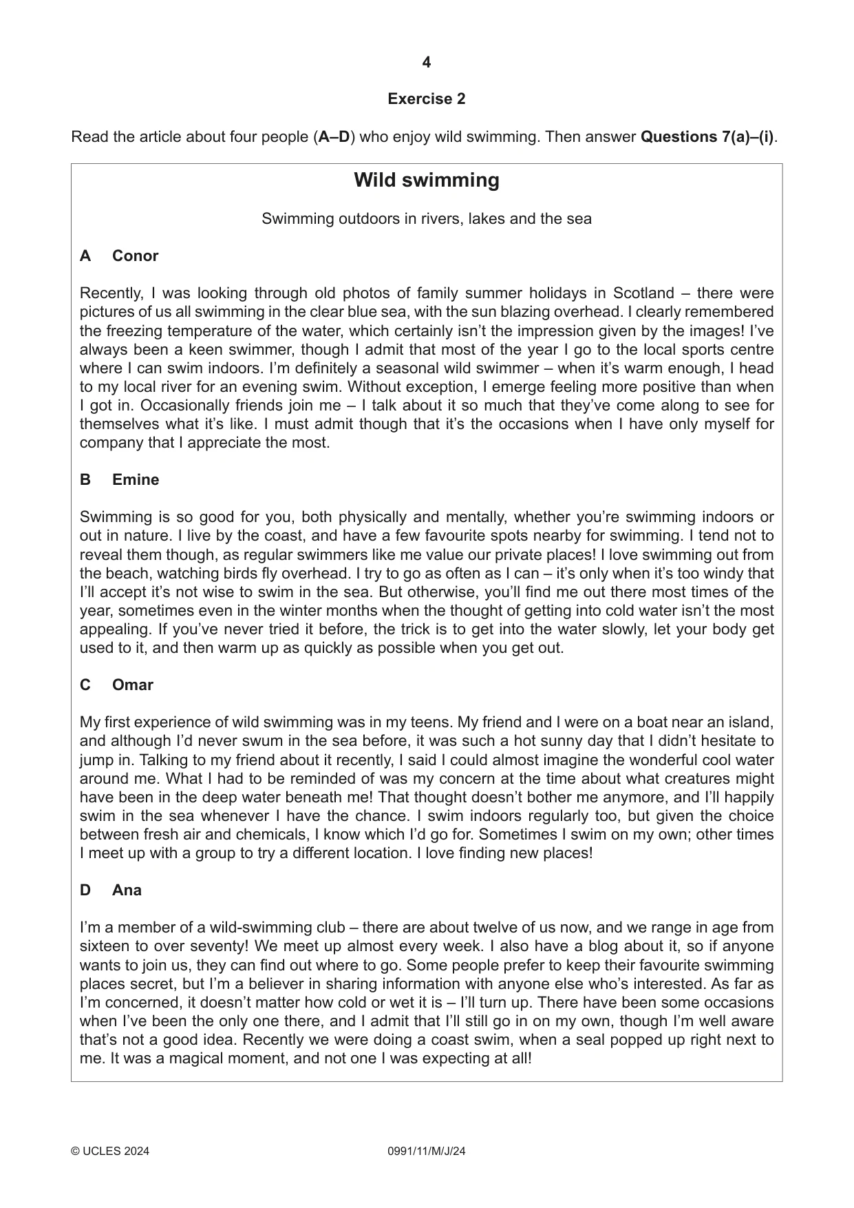 Cambridge IGCSE English - Second Language (9-1) 0991 2024 May/June Paper 1 · Variant 1 question paper, page 4 of 16