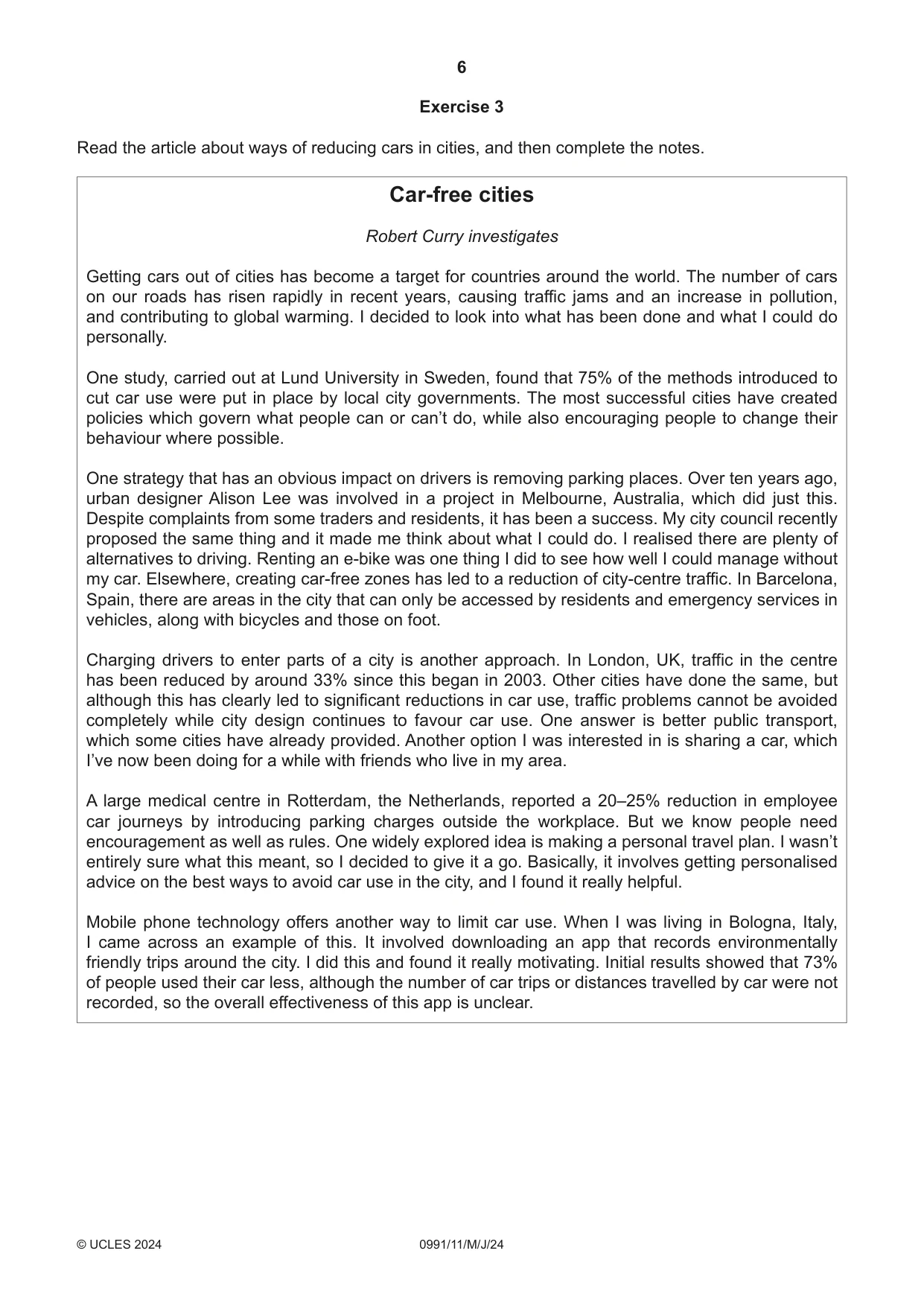 Cambridge IGCSE English - Second Language (9-1) 0991 2024 May/June Paper 1 · Variant 1 question paper, page 6 of 16