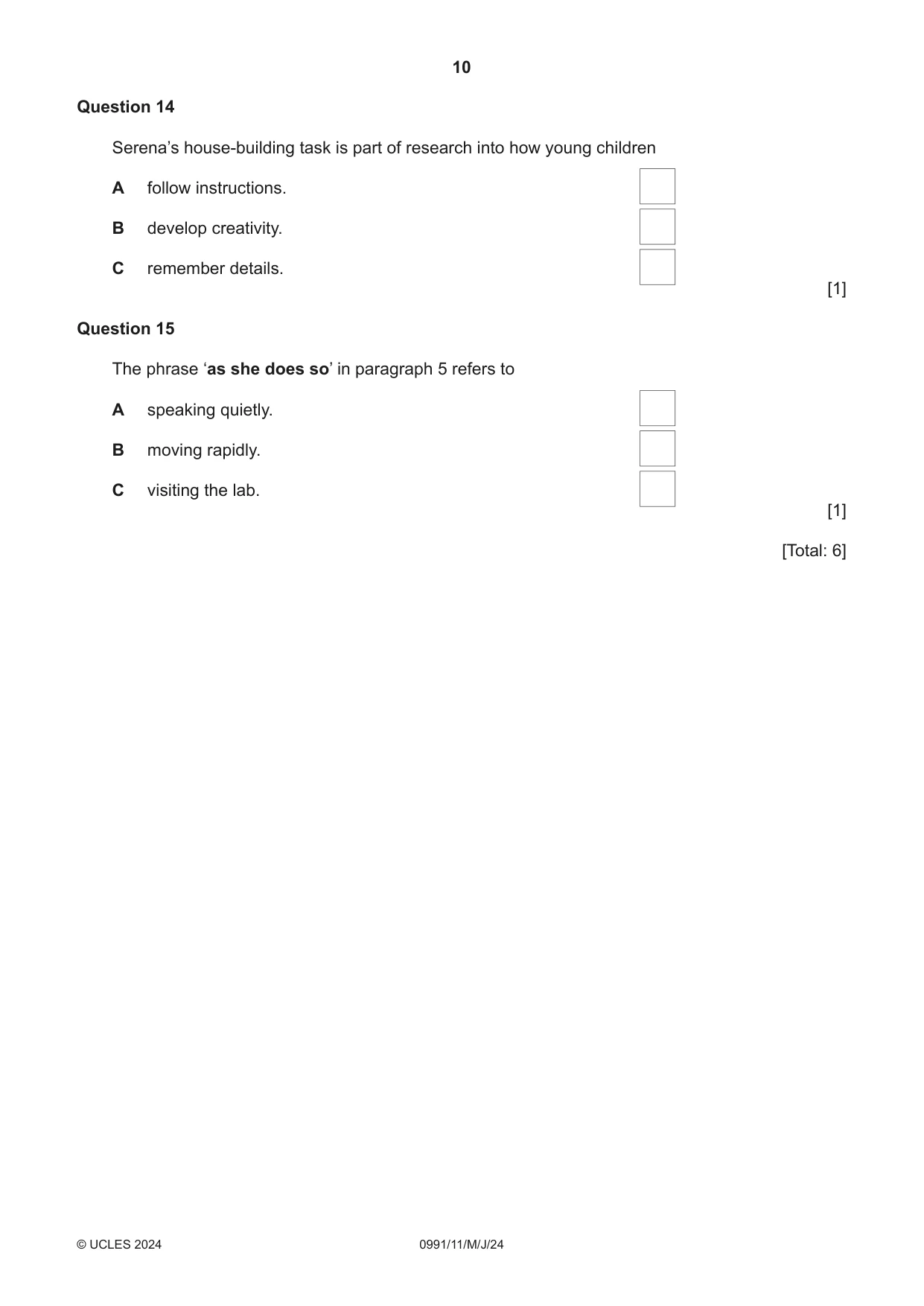 Cambridge IGCSE English - Second Language (9-1) 0991 2024 May/June Paper 1 · Variant 1 question paper, page 10 of 16