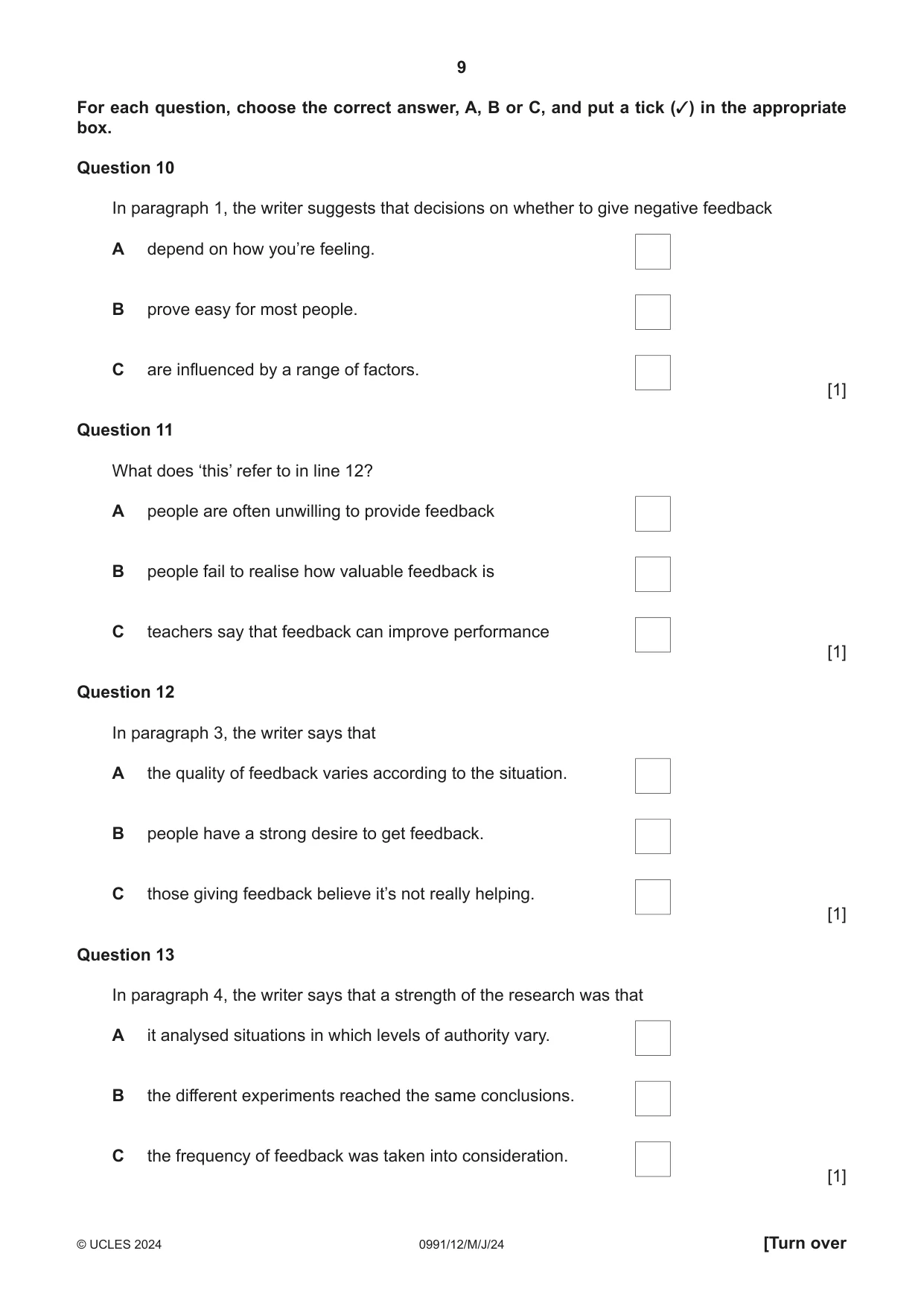 Cambridge IGCSE English - Second Language (9-1) 0991 2024 May/June Paper 1 · Variant 2 question paper, page 9 of 16