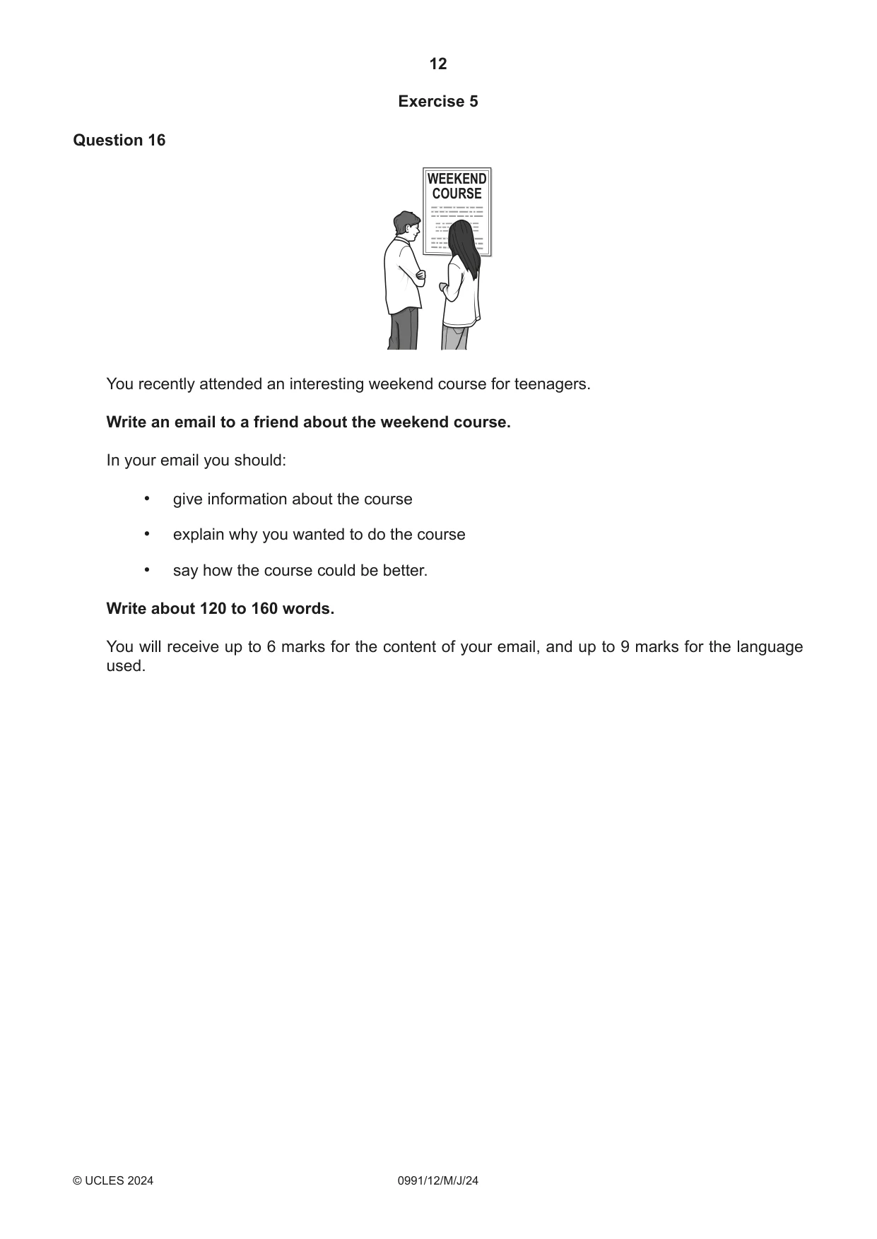 Cambridge IGCSE English - Second Language (9-1) 0991 2024 May/June Paper 1 · Variant 2 question paper, page 12 of 16