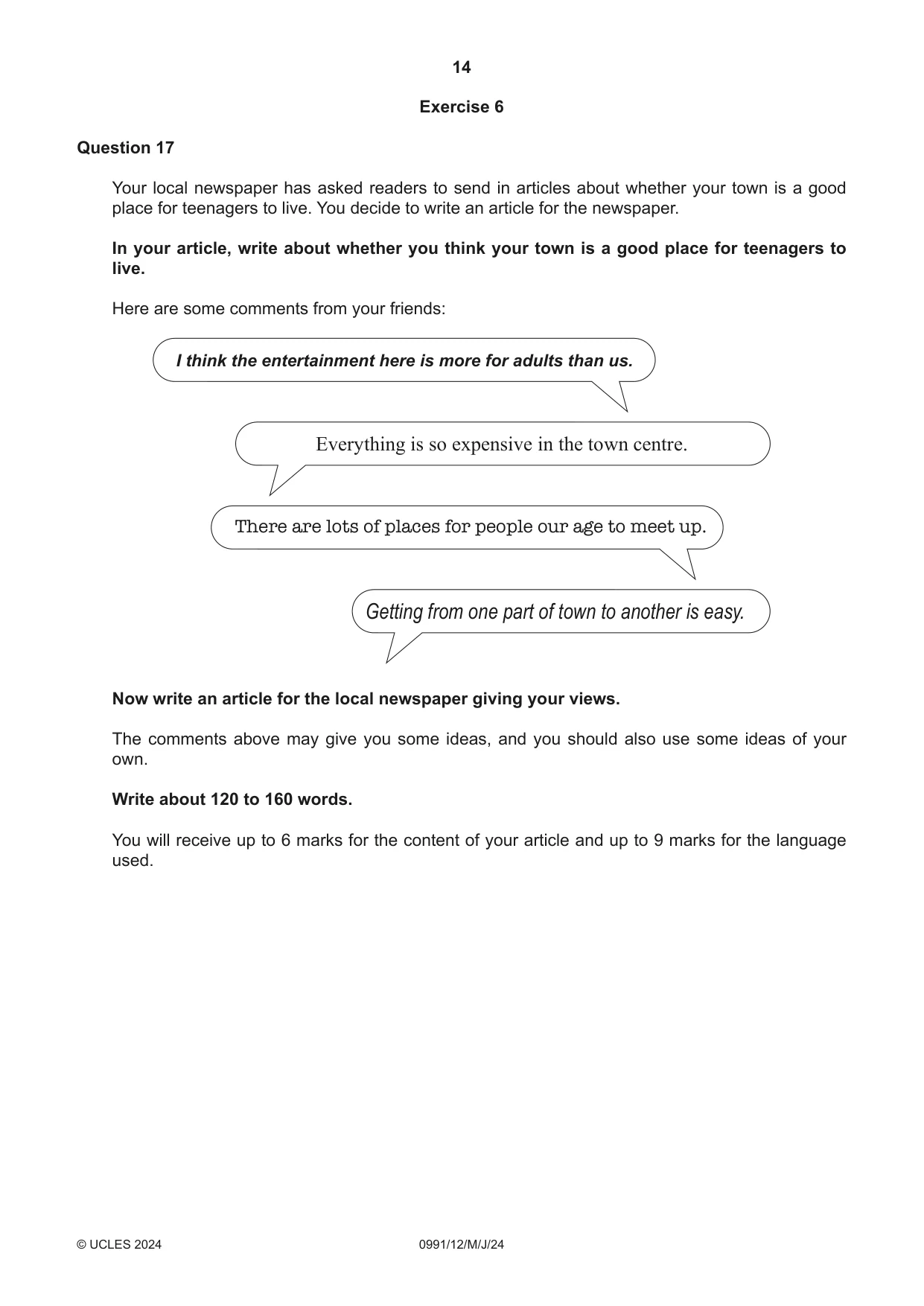 Cambridge IGCSE English - Second Language (9-1) 0991 2024 May/June Paper 1 · Variant 2 question paper, page 14 of 16