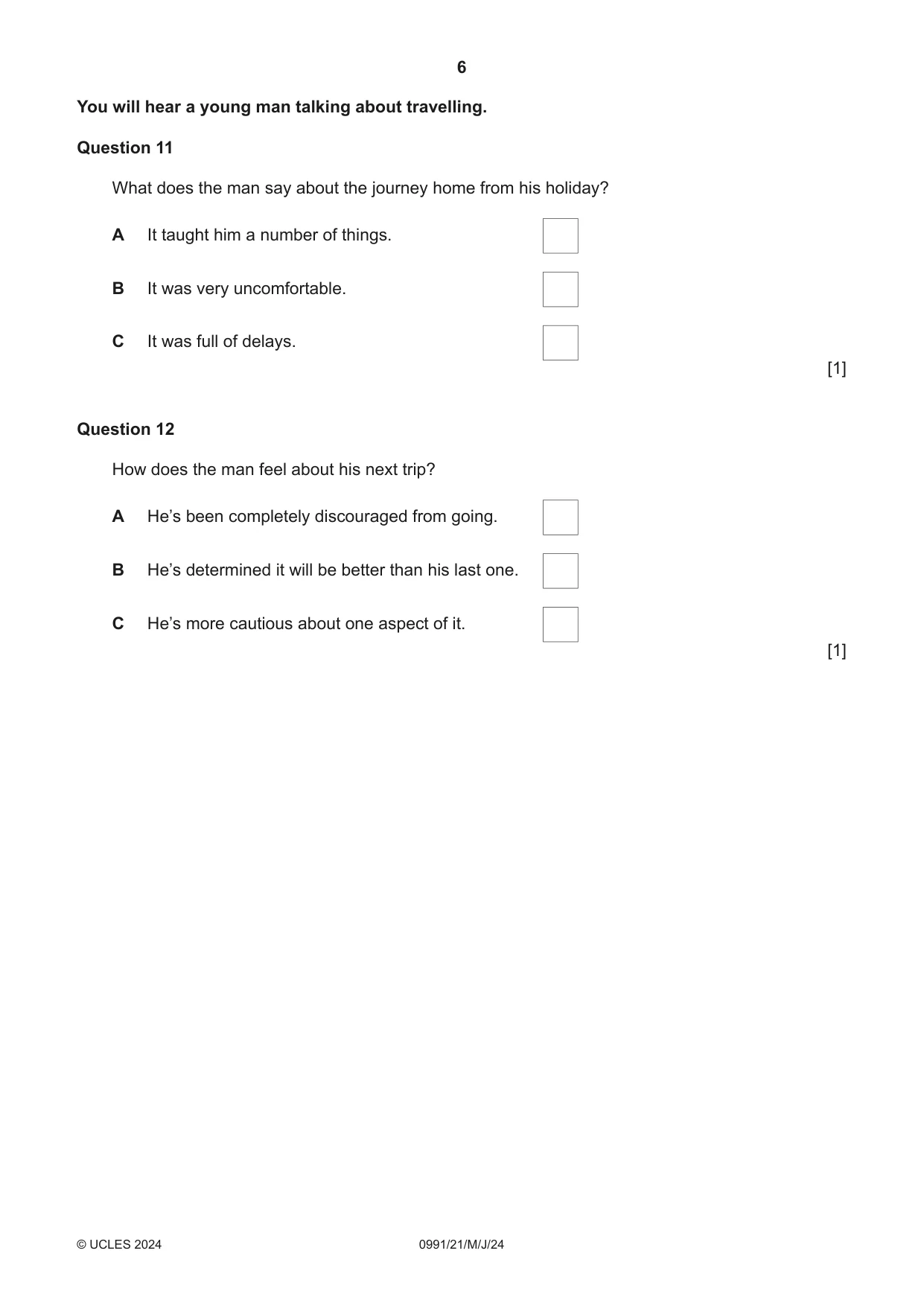 Cambridge IGCSE English - Second Language (9-1) 0991 2024 May/June Paper 2 · Variant 1 question paper, page 6 of 16
