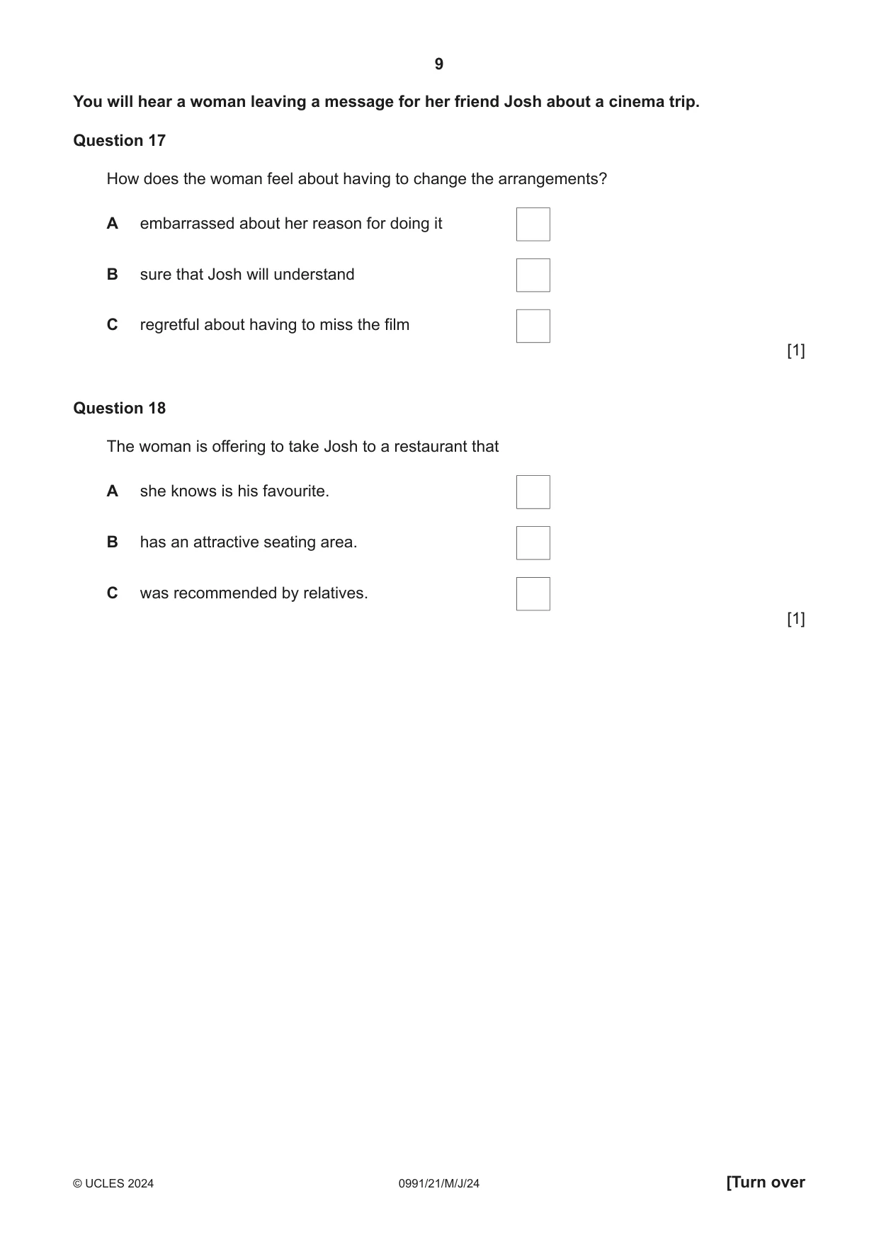 Cambridge IGCSE English - Second Language (9-1) 0991 2024 May/June Paper 2 · Variant 1 question paper, page 9 of 16