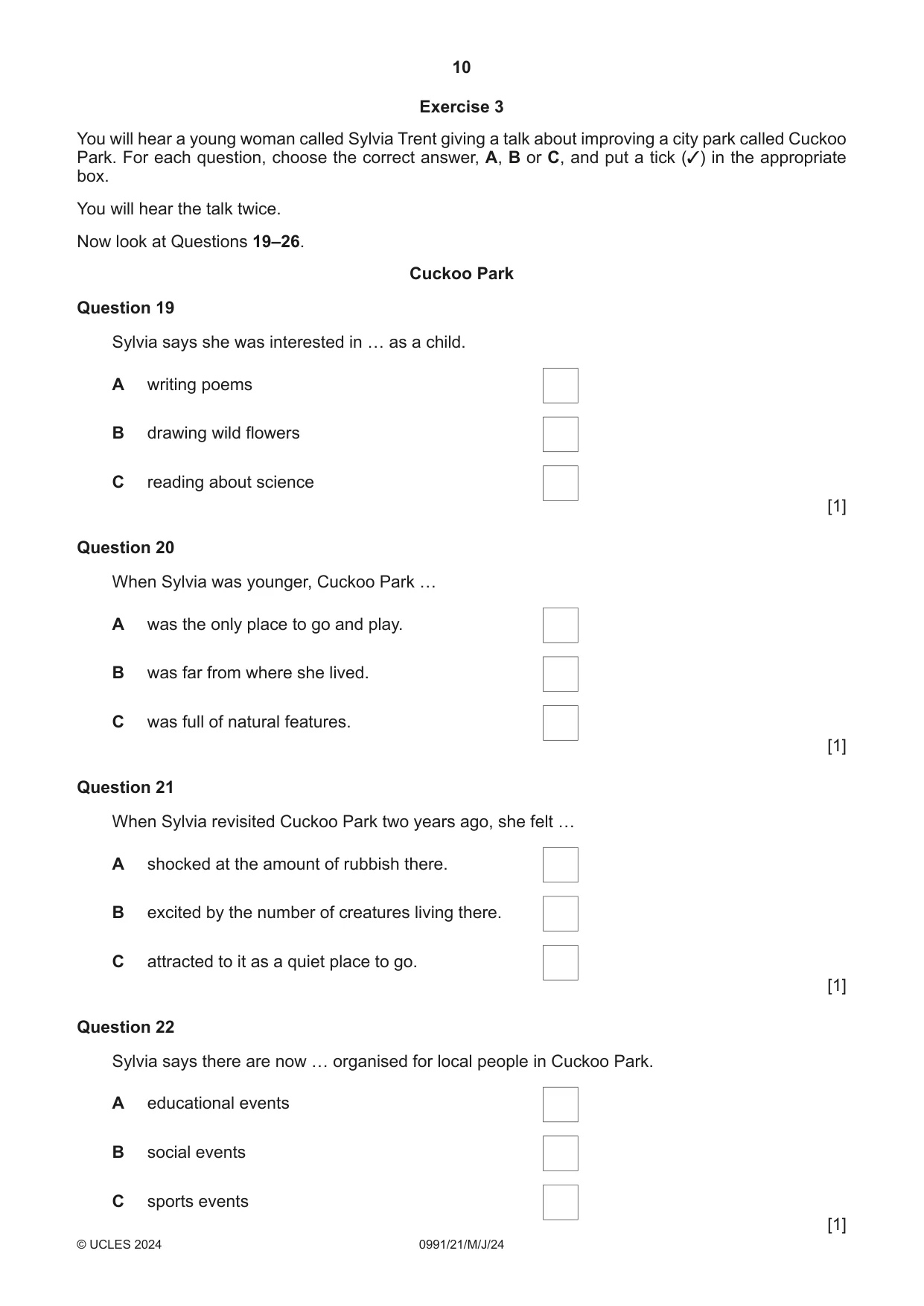 Cambridge IGCSE English - Second Language (9-1) 0991 2024 May/June Paper 2 · Variant 1 question paper, page 10 of 16