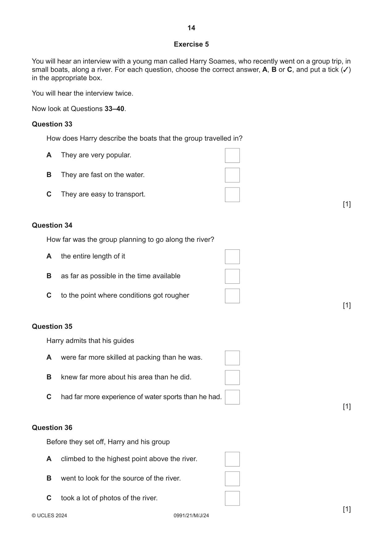 Cambridge IGCSE English - Second Language (9-1) 0991 2024 May/June Paper 2 · Variant 1 question paper, page 14 of 16