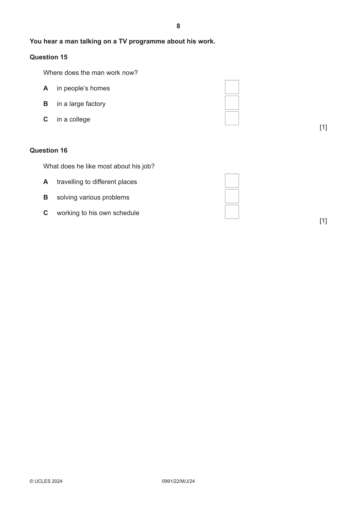 Cambridge IGCSE English - Second Language (9-1) 0991 2024 May/June Paper 2 · Variant 2 question paper, page 8 of 16