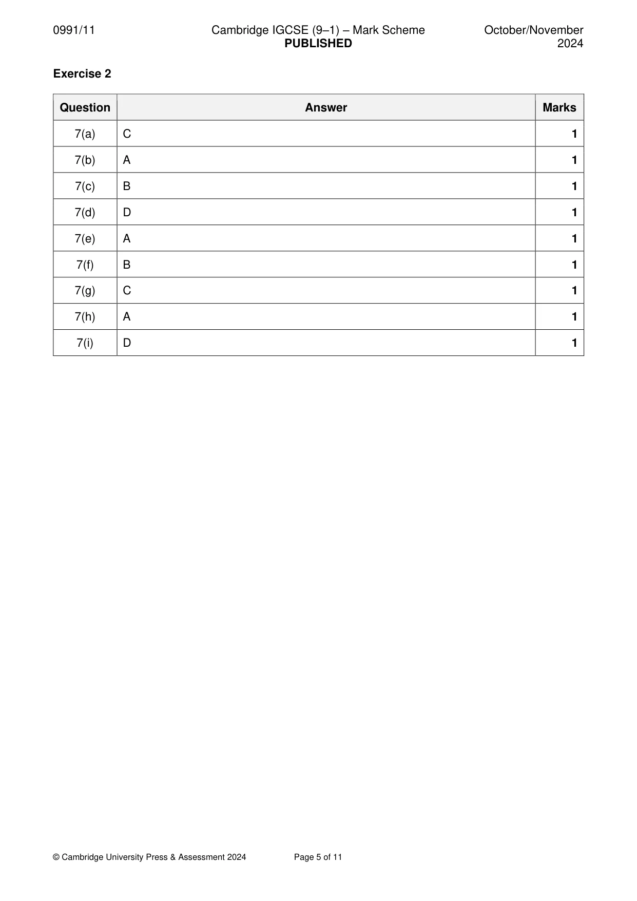 Mark scheme, page 5 of 11
