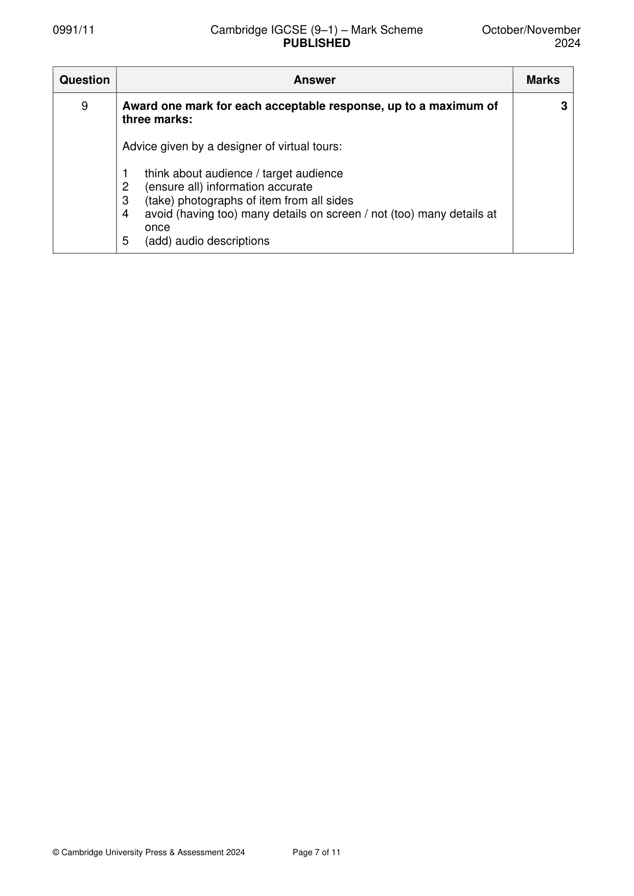 Mark scheme, page 7 of 11