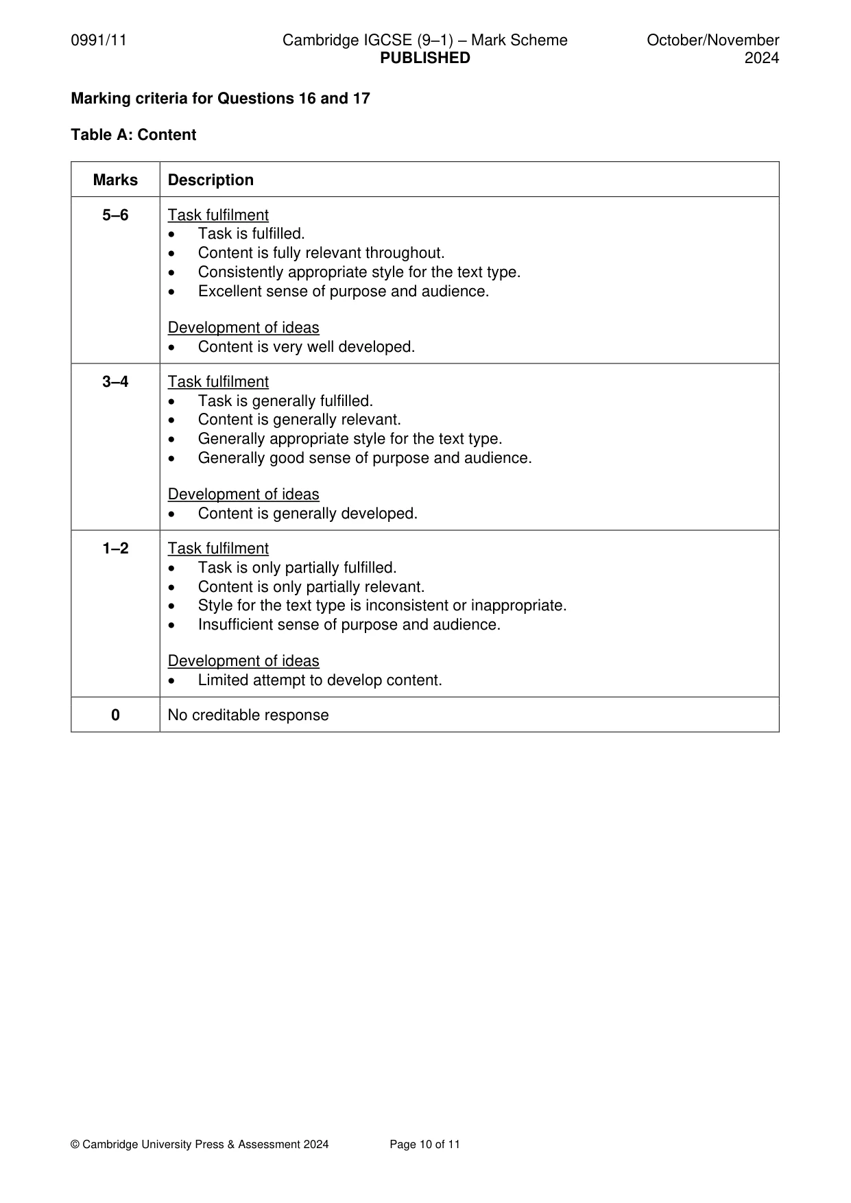 Mark scheme, page 10 of 11