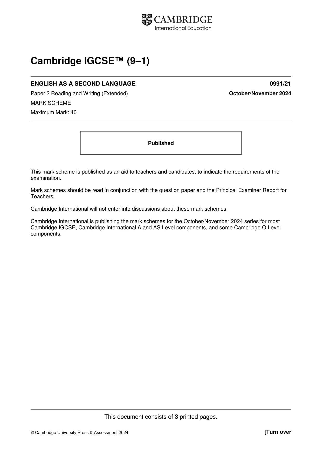 Mark scheme, page 1 of 3