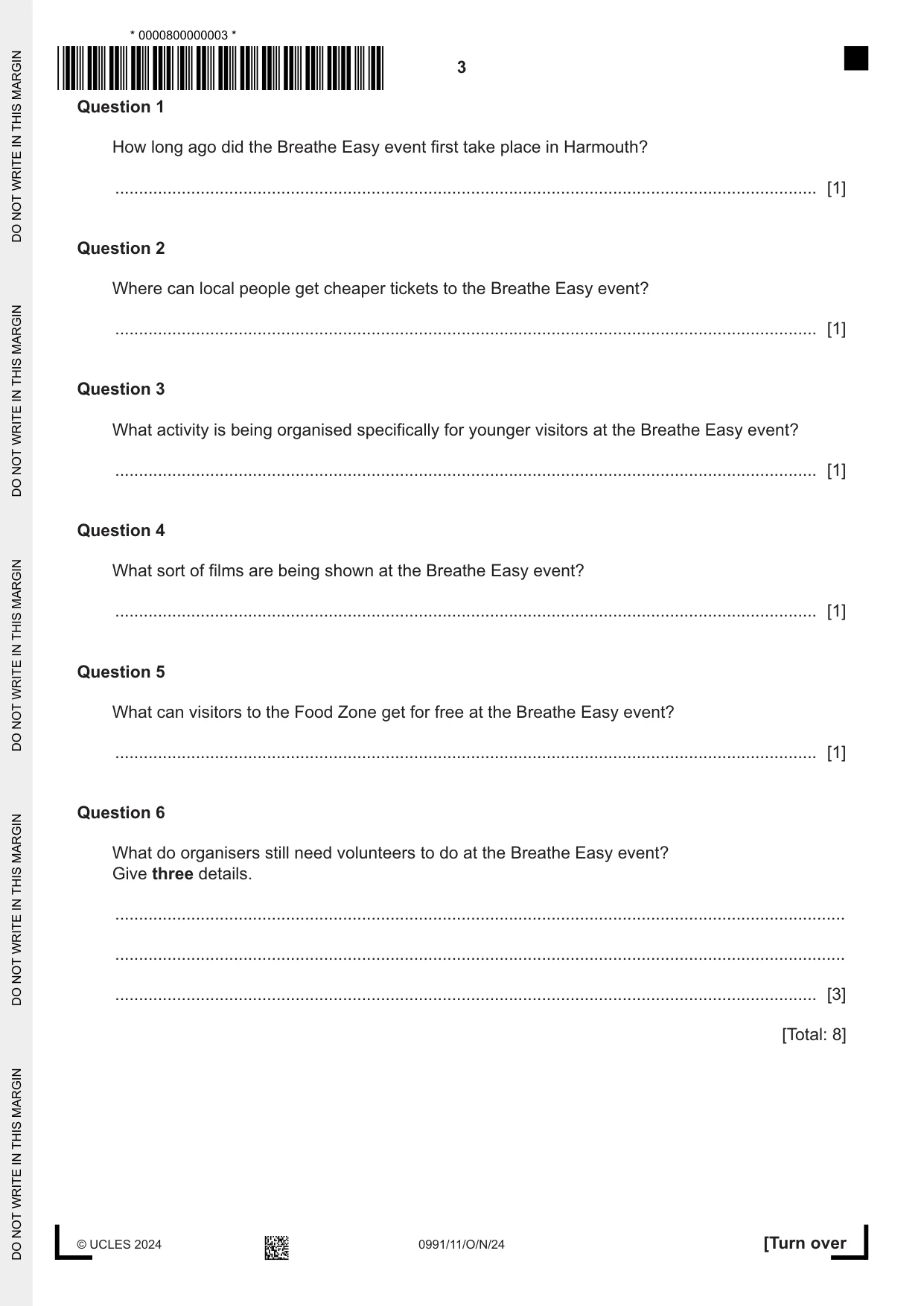 Cambridge IGCSE English - Second Language (9-1) 0991 2024 Oct/Nov Paper 1 · Variant 1 question paper, page 3 of 16