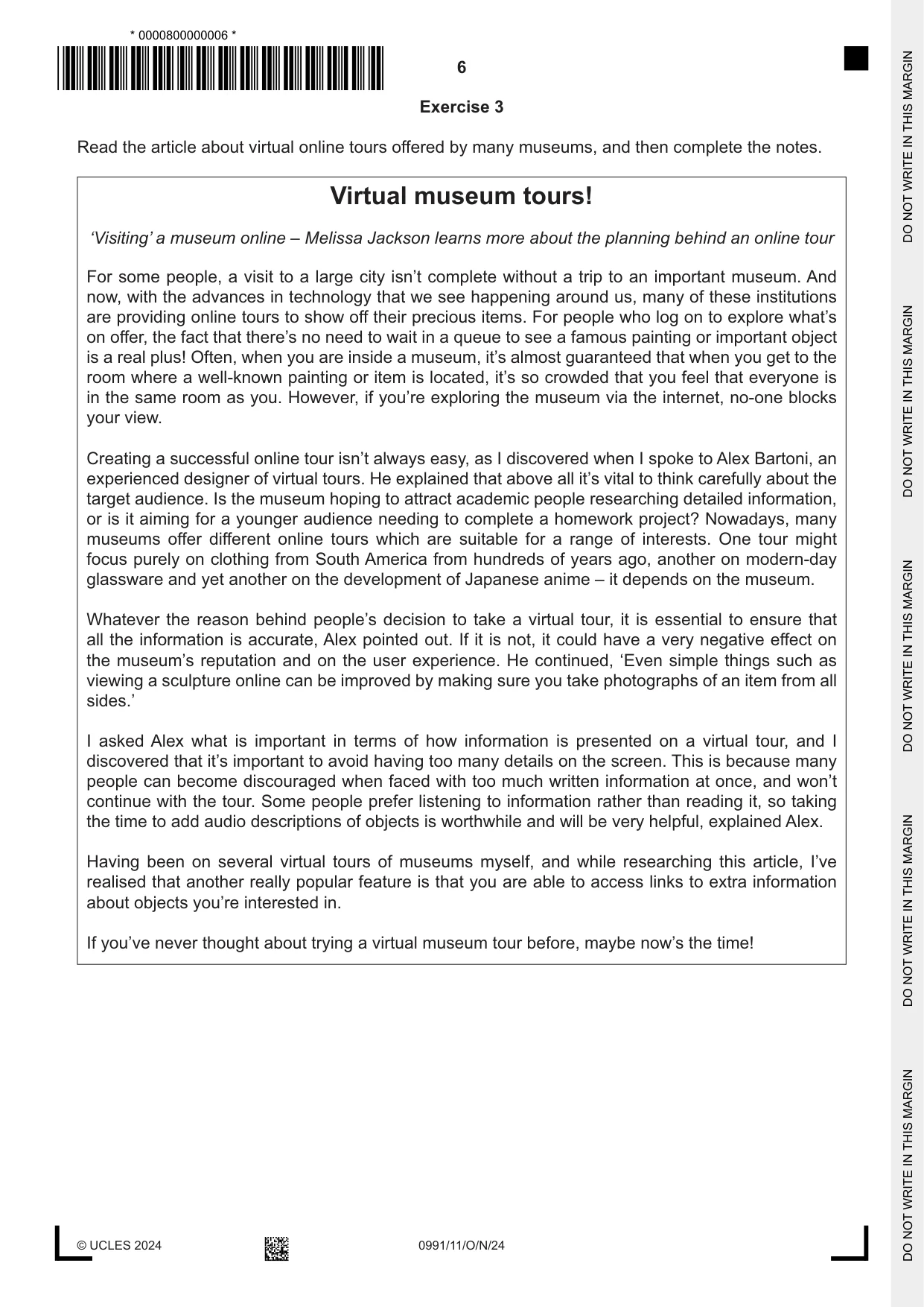 Cambridge IGCSE English - Second Language (9-1) 0991 2024 Oct/Nov Paper 1 · Variant 1 question paper, page 6 of 16