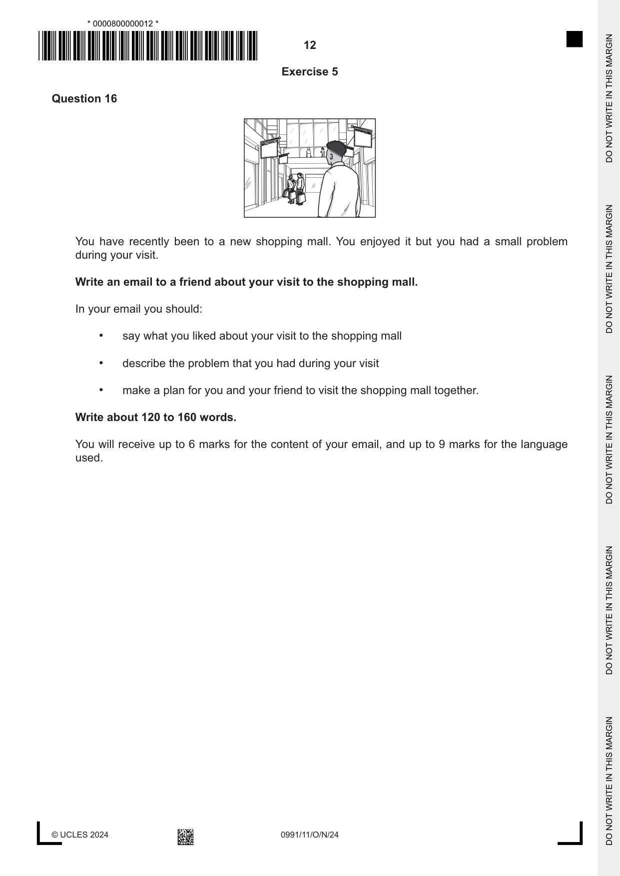 Cambridge IGCSE English - Second Language (9-1) 0991 2024 Oct/Nov Paper 1 · Variant 1 question paper, page 12 of 16