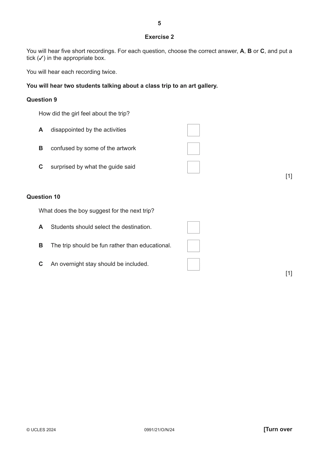 Cambridge IGCSE English - Second Language (9-1) 0991 2024 Oct/Nov Paper 2 · Variant 1 question paper, page 5 of 16
