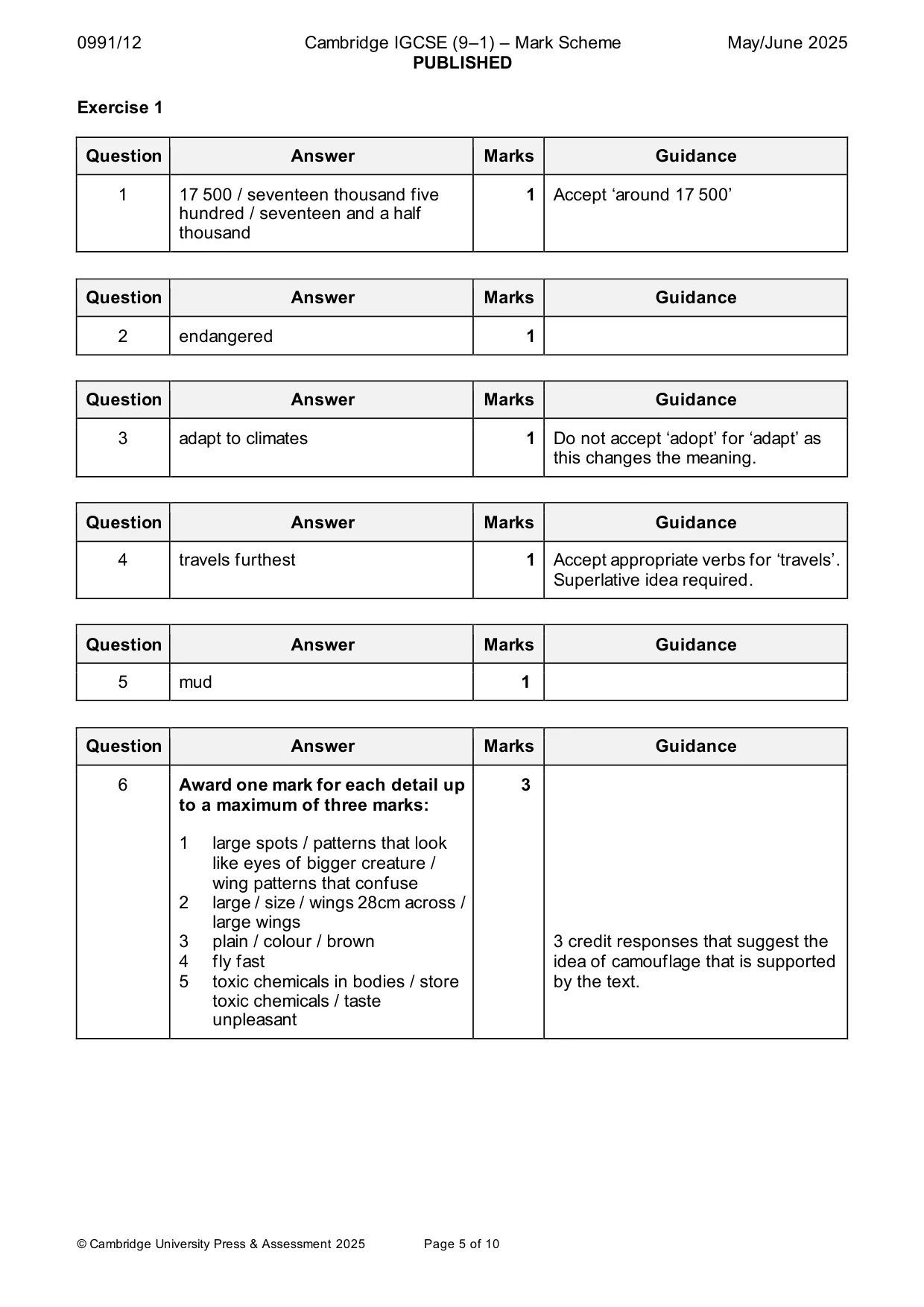 Mark scheme, page 5 of 10