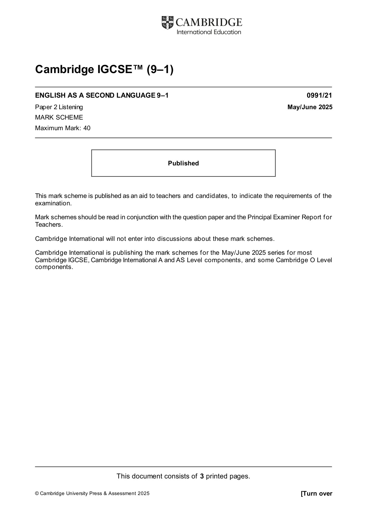 Mark scheme, page 1 of 3