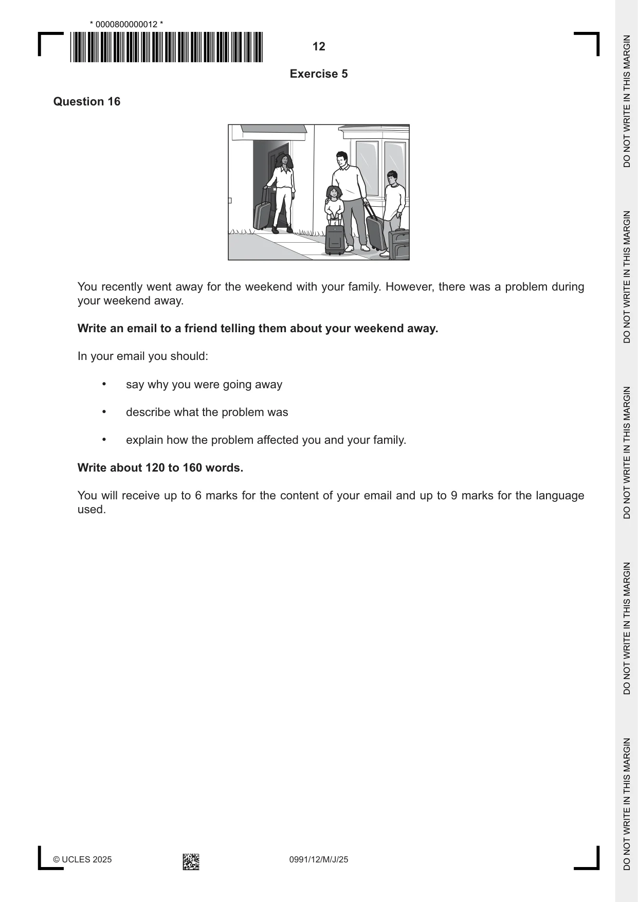 Cambridge IGCSE English - Second Language (9-1) 0991 2025 May/June Paper 1 · Variant 2 question paper, page 12 of 16