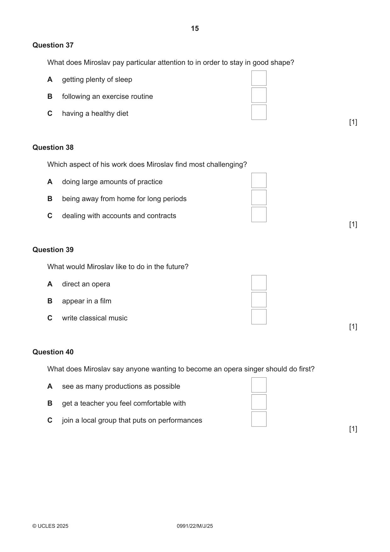 Cambridge IGCSE English - Second Language (9-1) 0991 2025 May/June Paper 2 · Variant 2 question paper, page 15 of 16