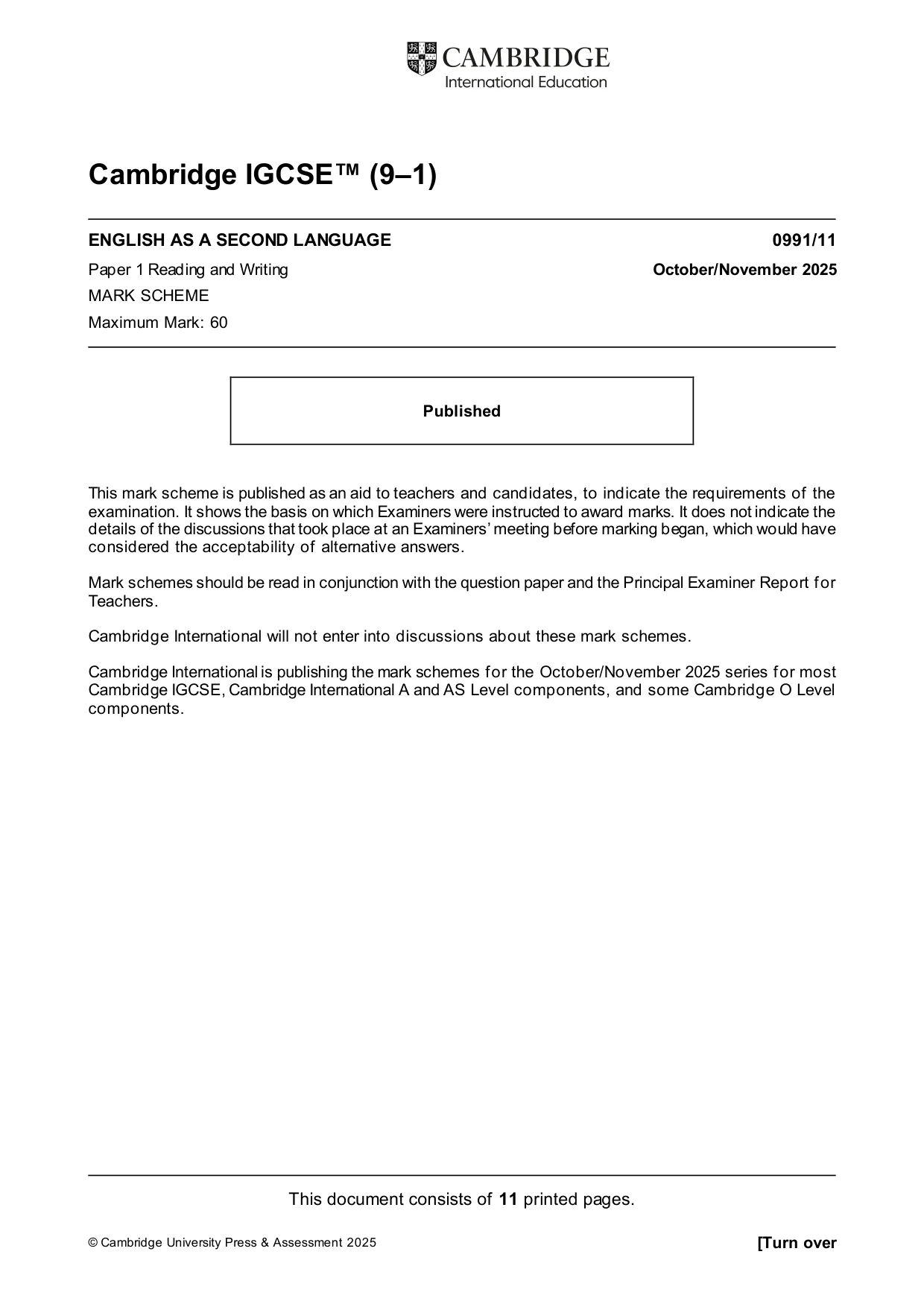 Mark scheme, page 1 of 11
