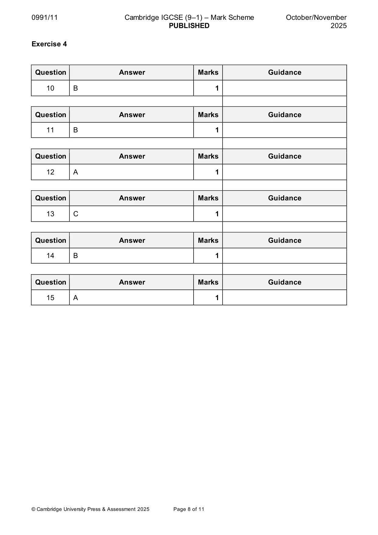 Mark scheme, page 8 of 11