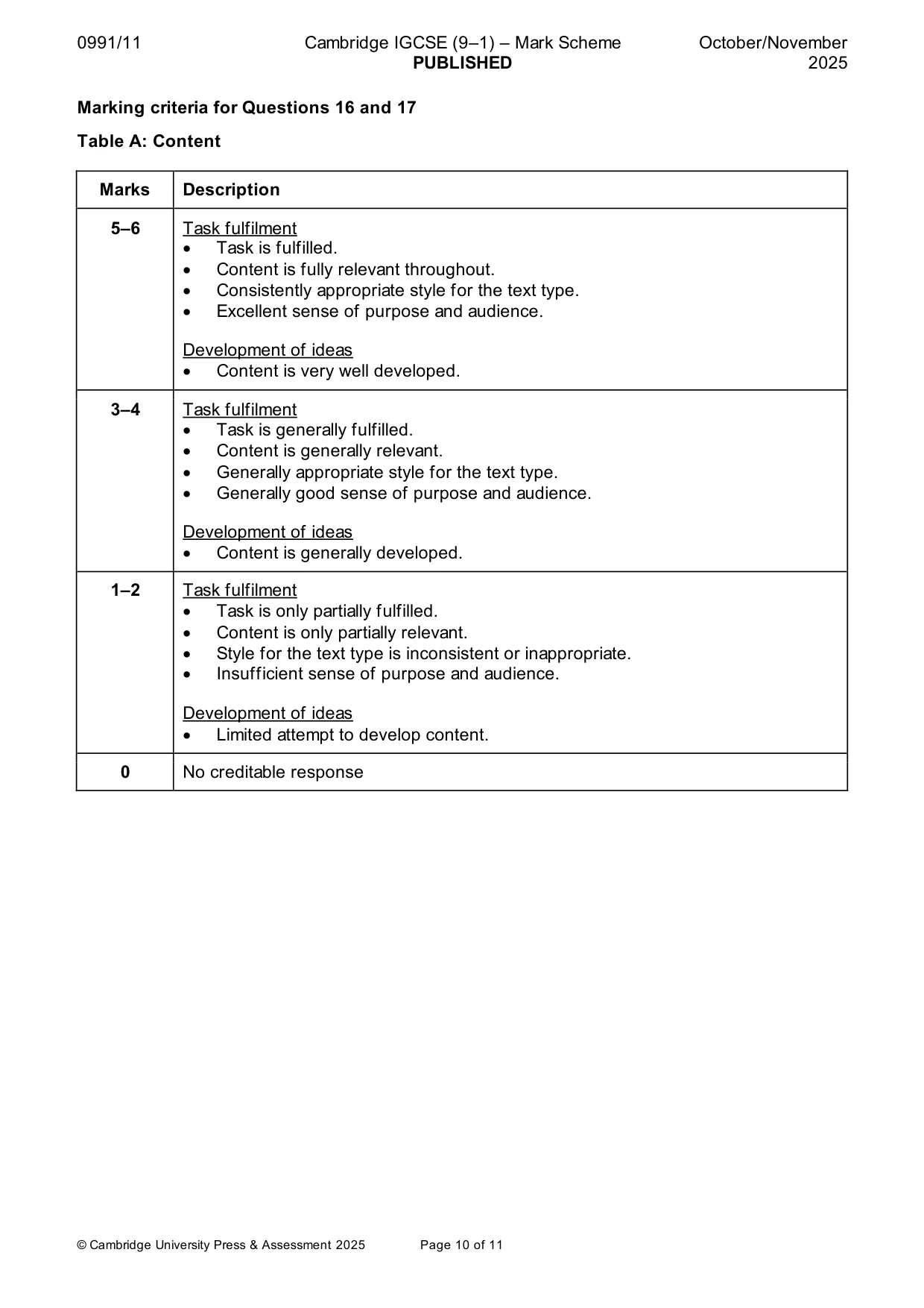 Mark scheme, page 10 of 11