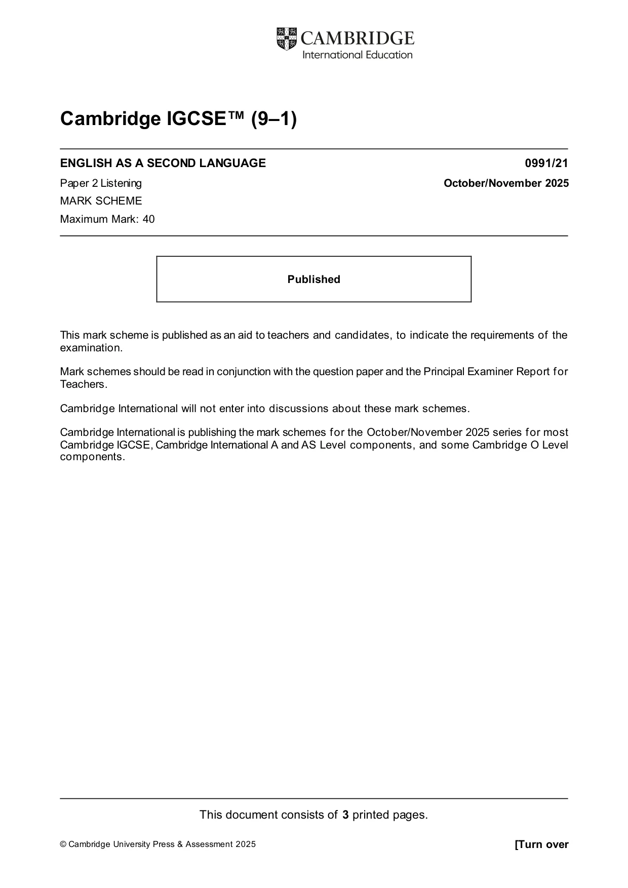 Mark scheme, page 1 of 3
