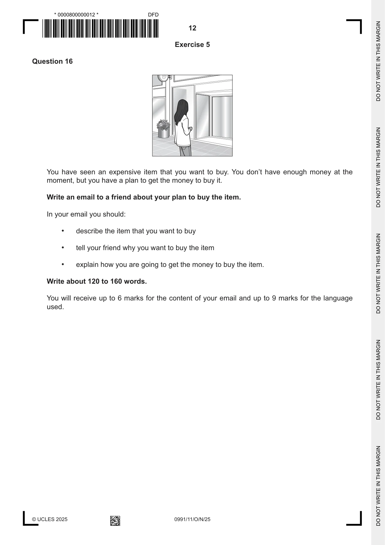 Cambridge IGCSE English - Second Language (9-1) 0991 2025 Oct/Nov Paper 1 · Variant 1 question paper, page 12 of 16