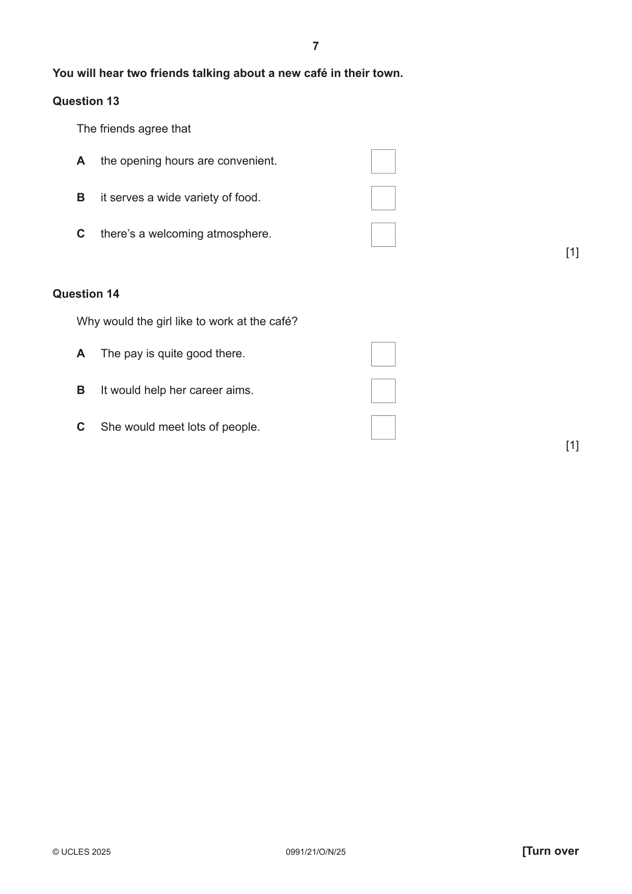 Cambridge IGCSE English - Second Language (9-1) 0991 2025 Oct/Nov Paper 2 · Variant 1 question paper, page 7 of 16