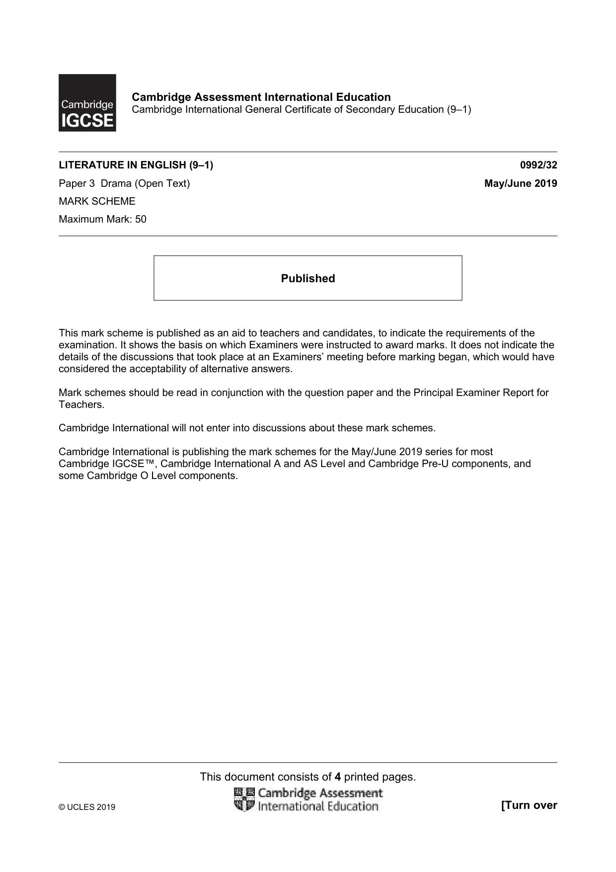 Mark scheme, page 1 of 4